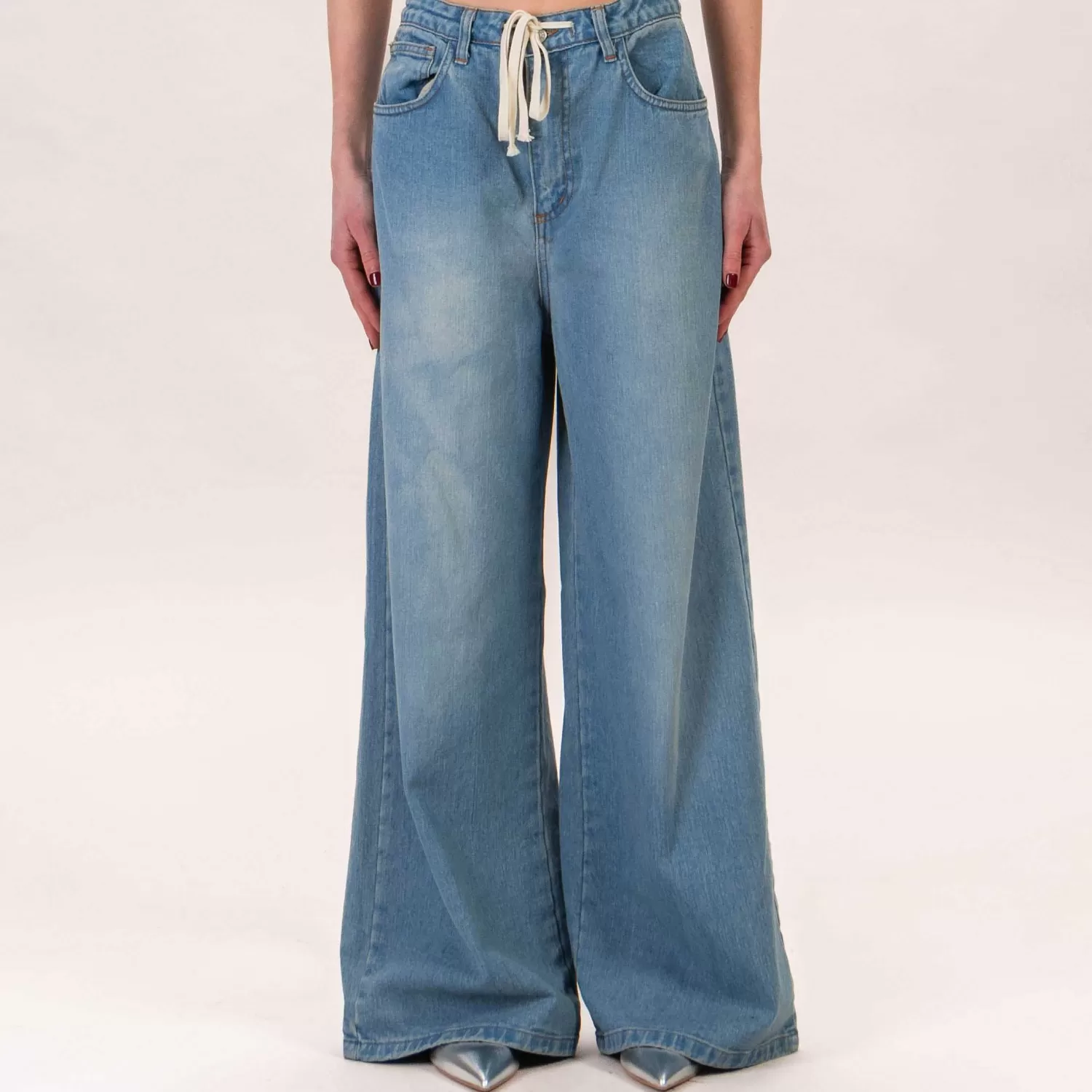 Outlet White Mood Tensione In-Jeans Wide Leg Con Coulisse - Denim