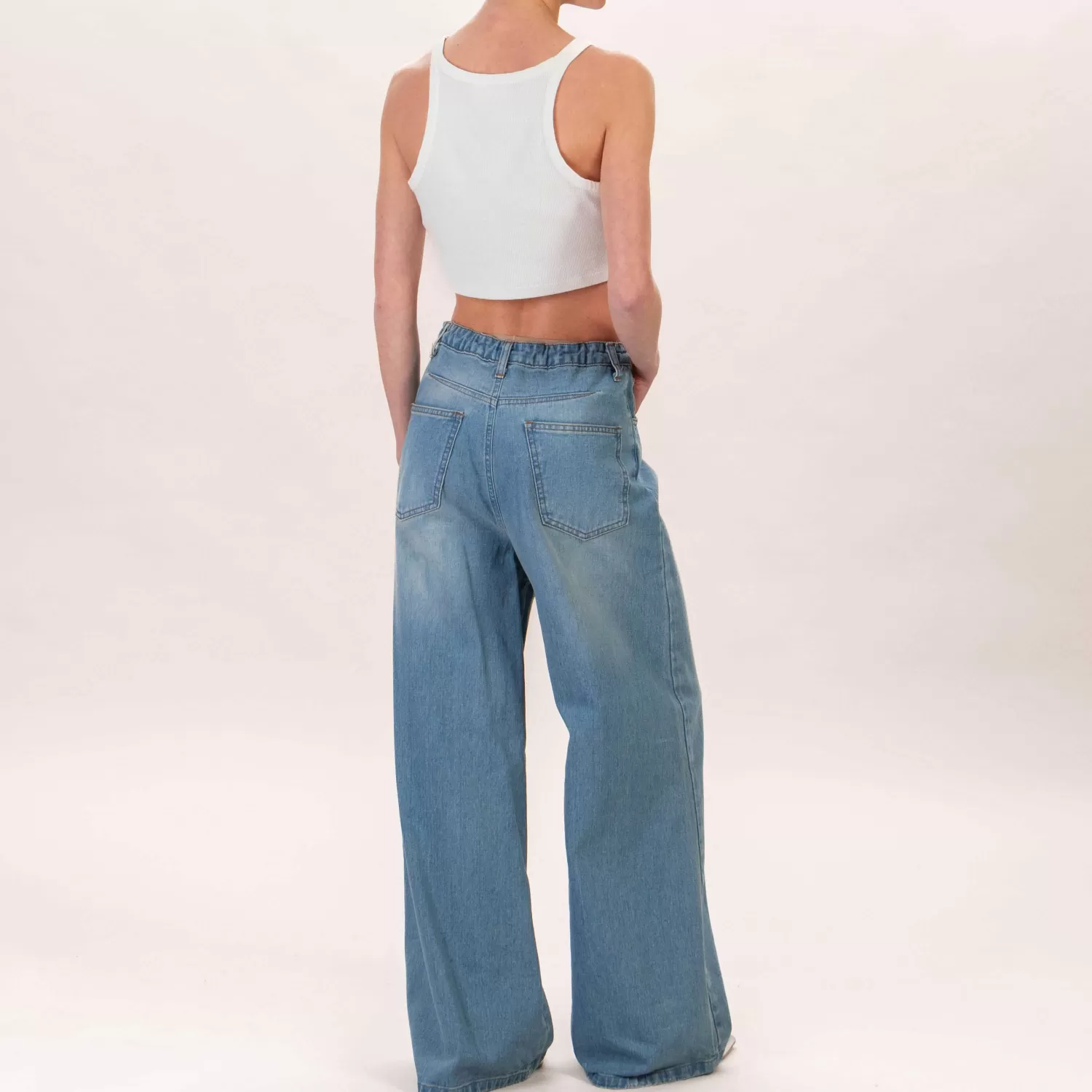 Outlet White Mood Tensione In-Jeans Wide Leg Con Coulisse - Denim