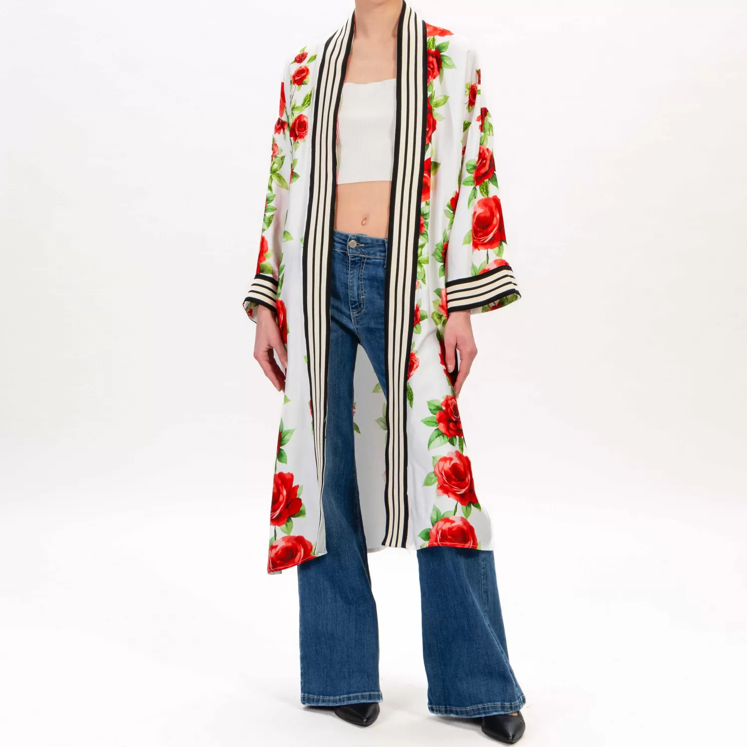 Clearance White Mood Tensione In-Kimono Fantasia Fiori Con Banda - Latte/Rosso/Nero