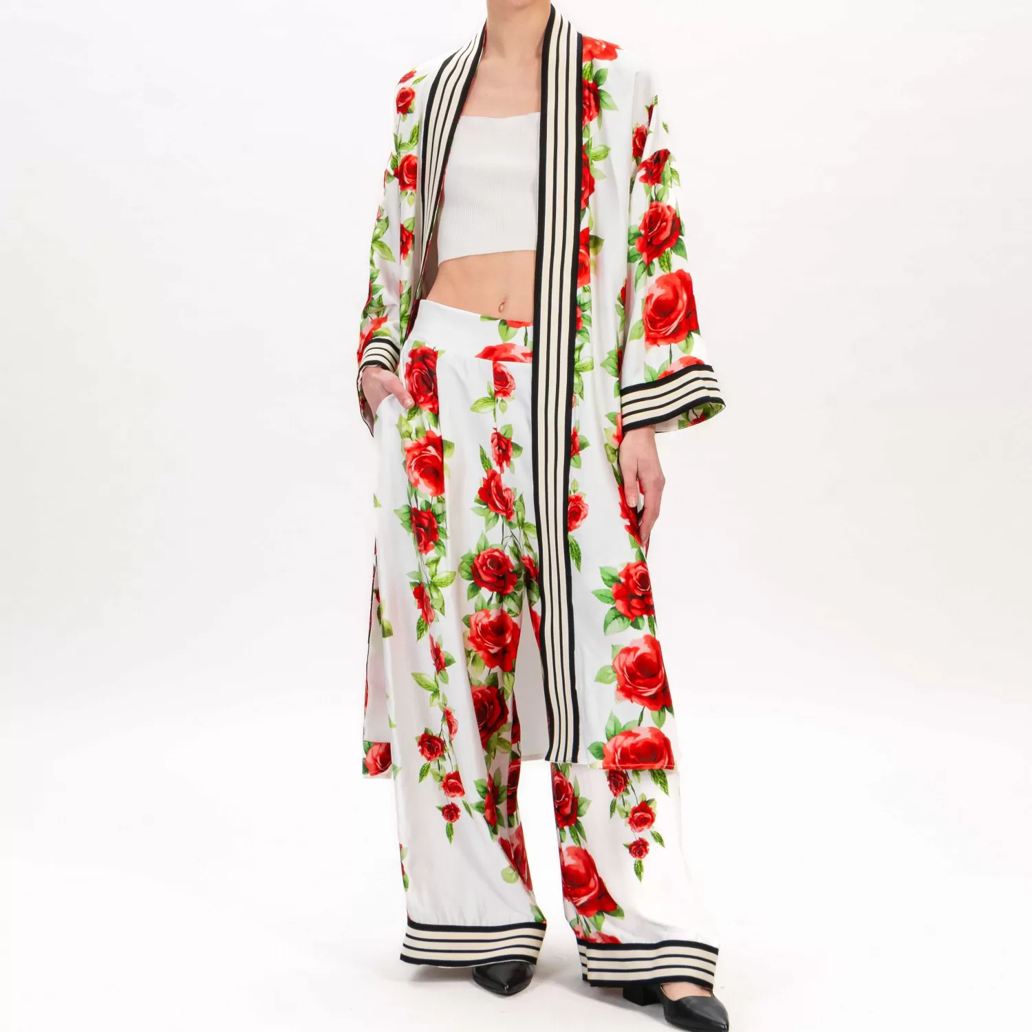 Clearance White Mood Tensione In-Kimono Fantasia Fiori Con Banda - Latte/Rosso/Nero