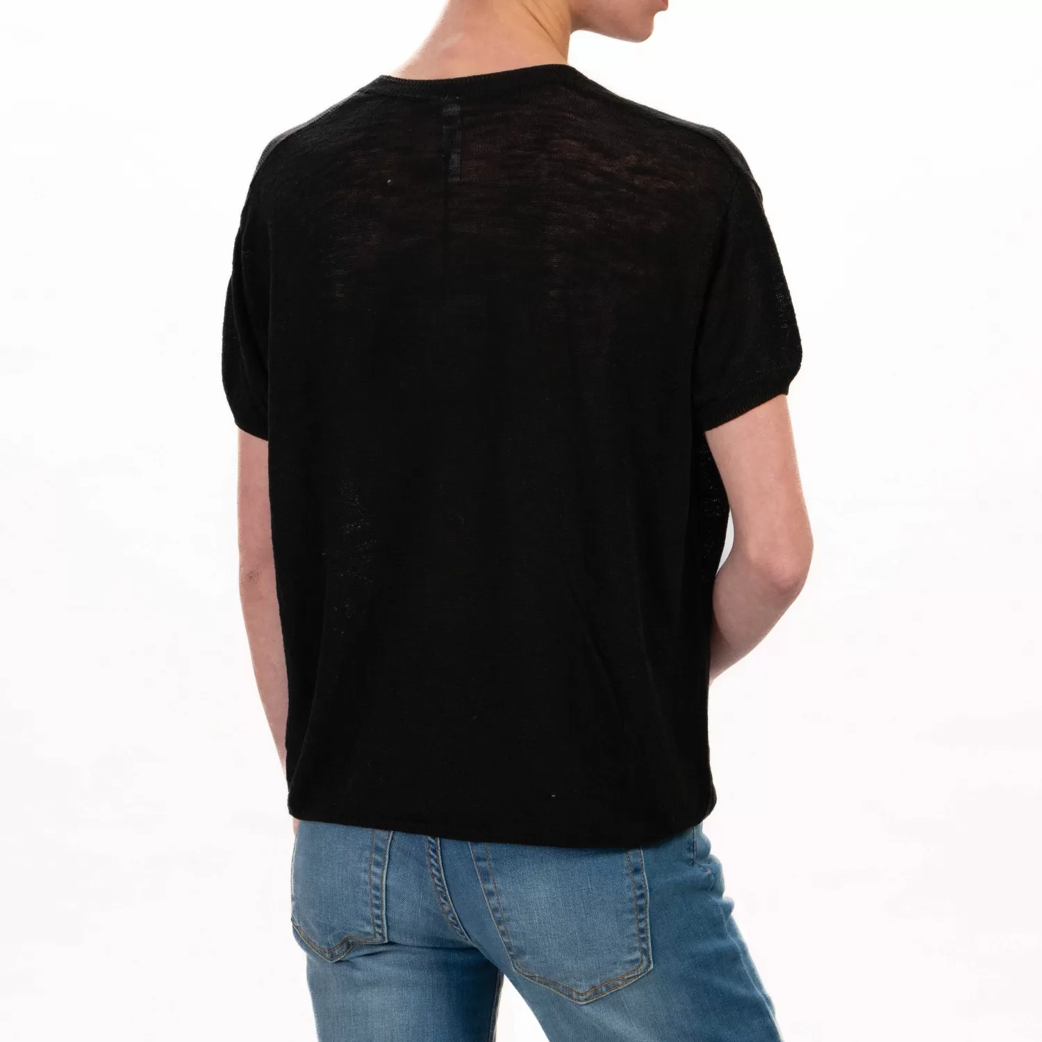 Shop White Mood Tensione In-Maglia Misto Lino Scollo V - Nero