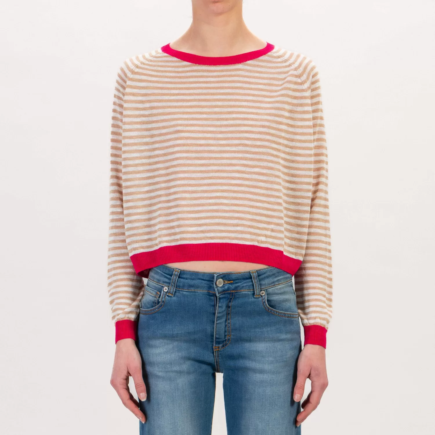 Clearance White Mood Tensione In-Maglia Scatola Righe - Fucsia/Camel/Latte