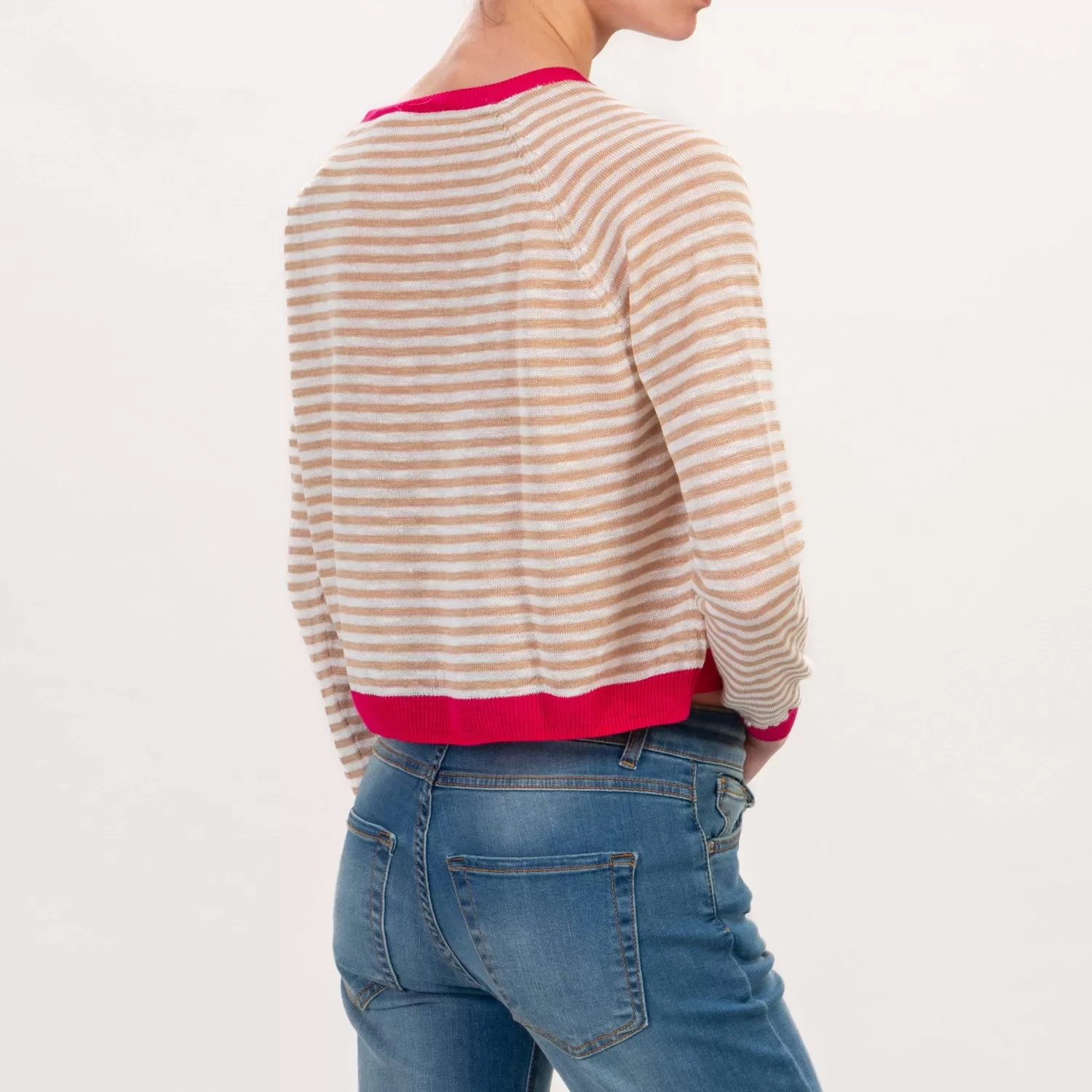 Clearance White Mood Tensione In-Maglia Scatola Righe - Fucsia/Camel/Latte