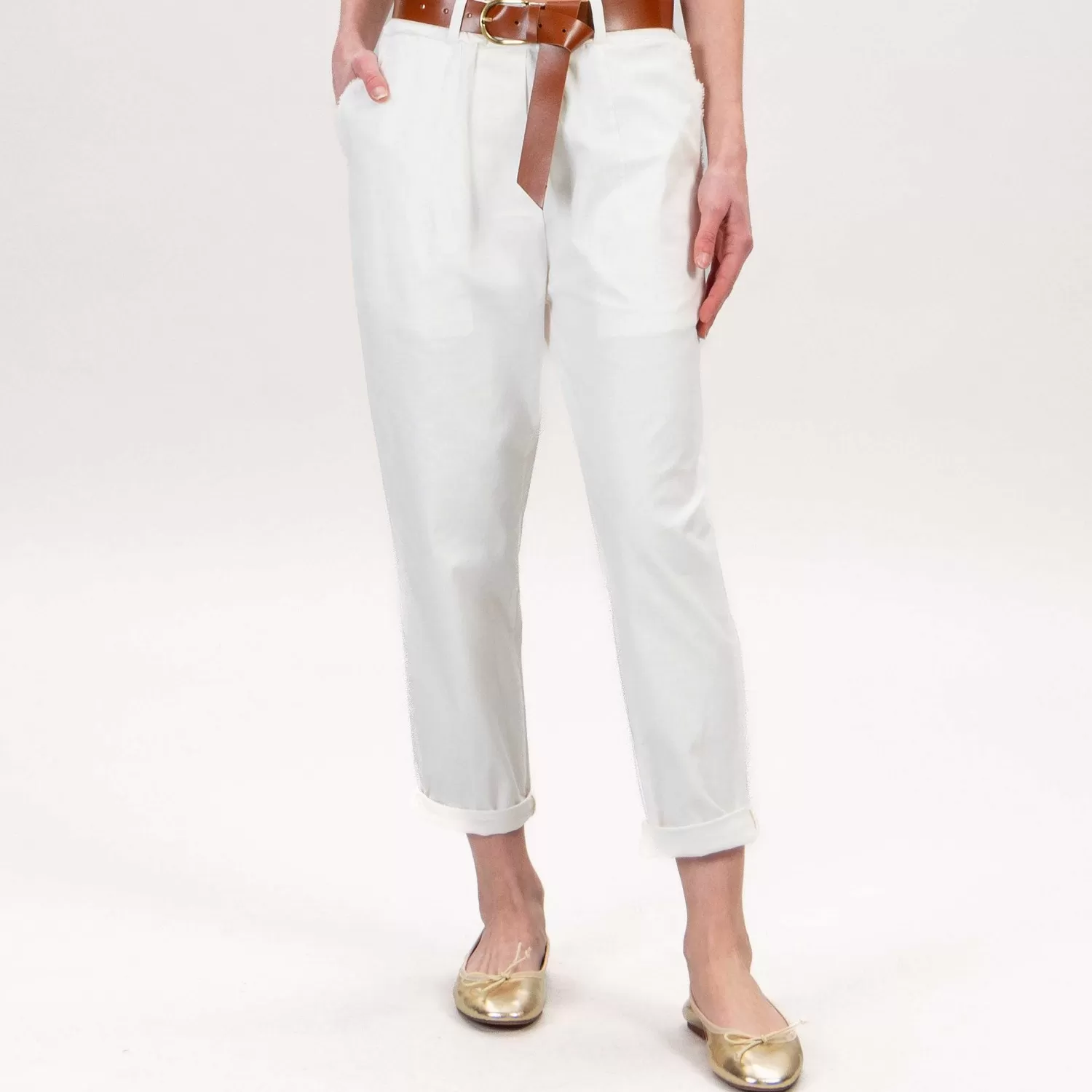 Clearance White Mood Tensione In-Pantalone Baggy Tasche Sfrangiata - Latte