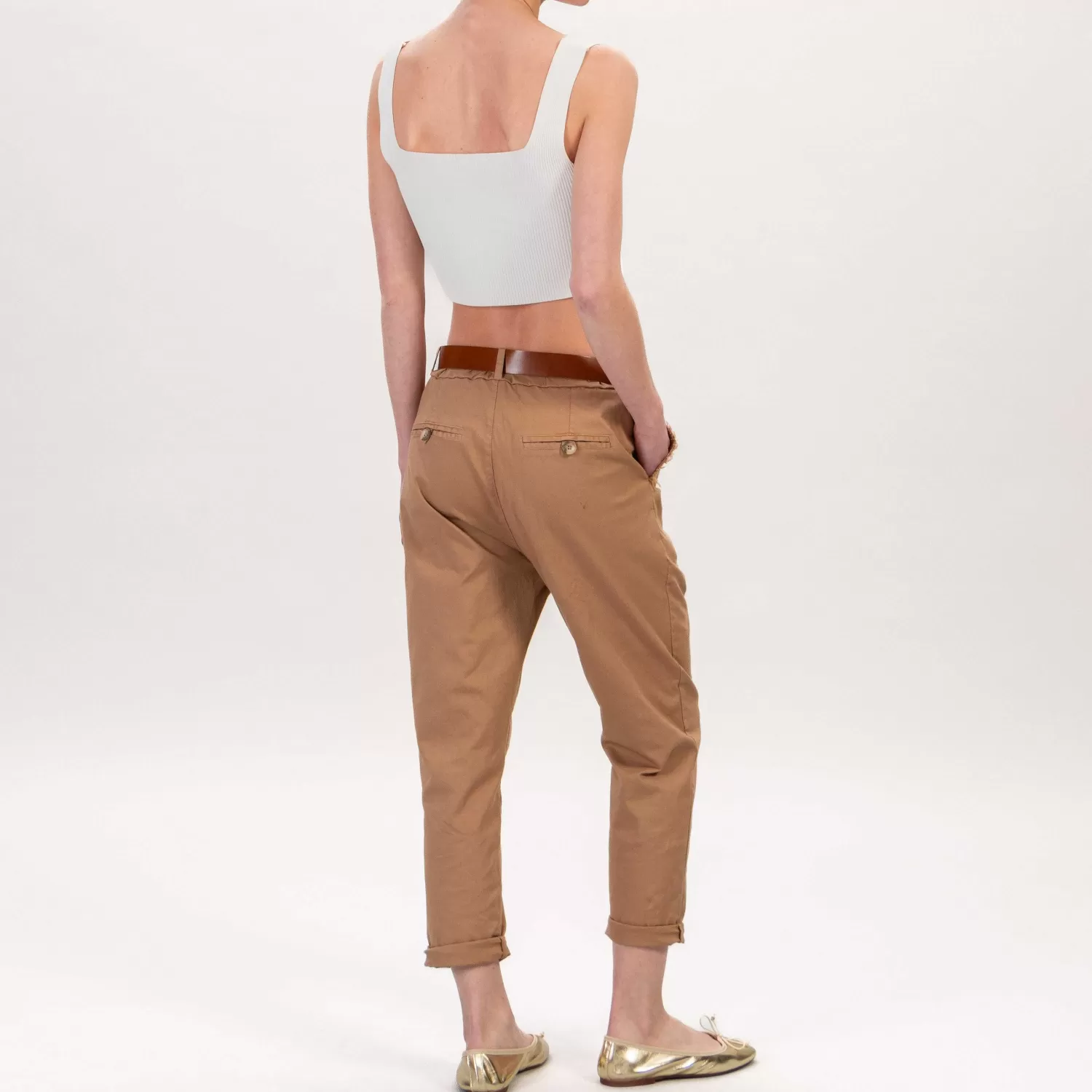 Outlet White Mood Tensione In-Pantalone Baggy Tasche Sfrangiata - Nocciola