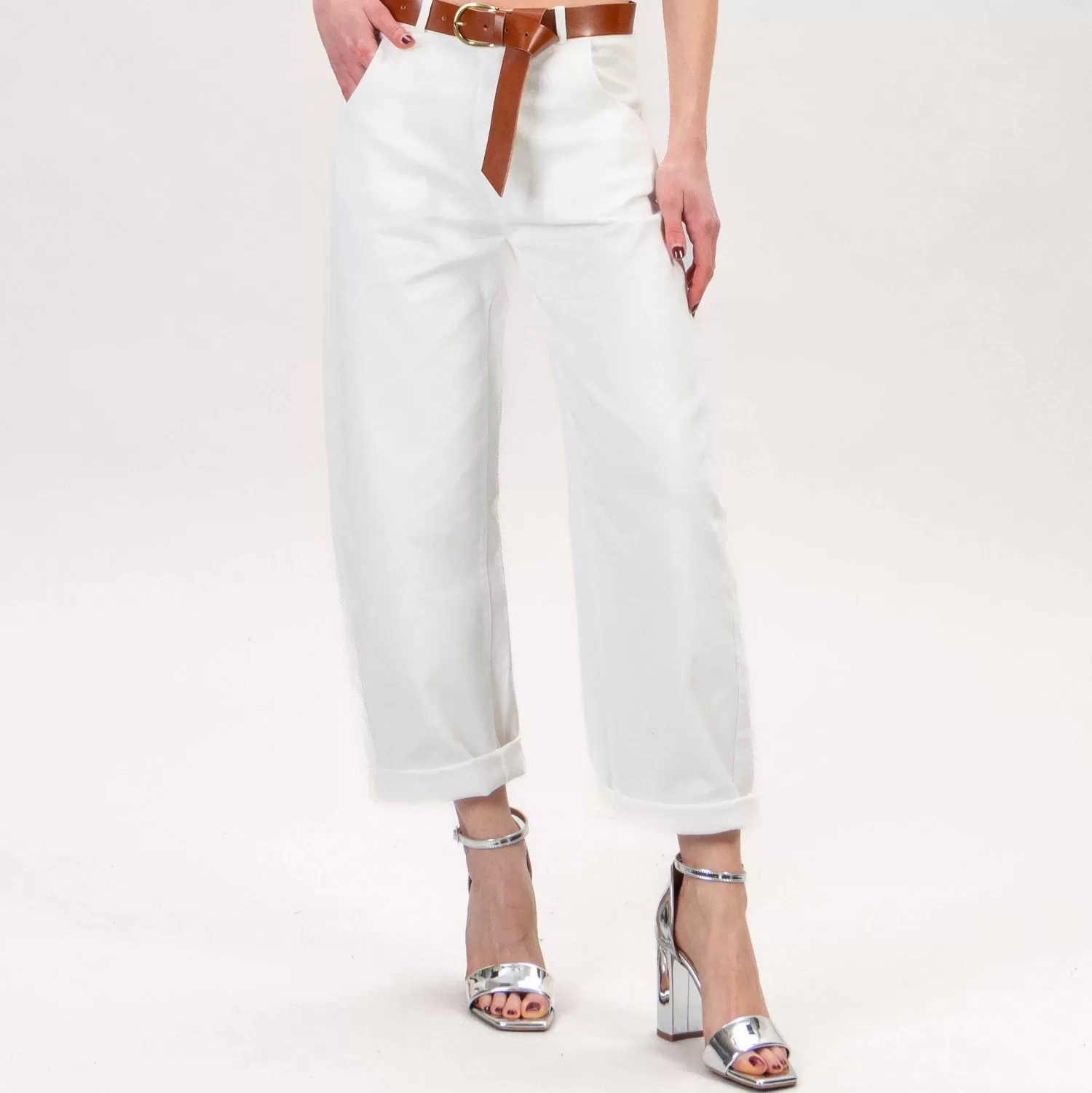 Discount White Mood Tensione In-Pantalone Boyfriend Drill Elasticizzato - Latte