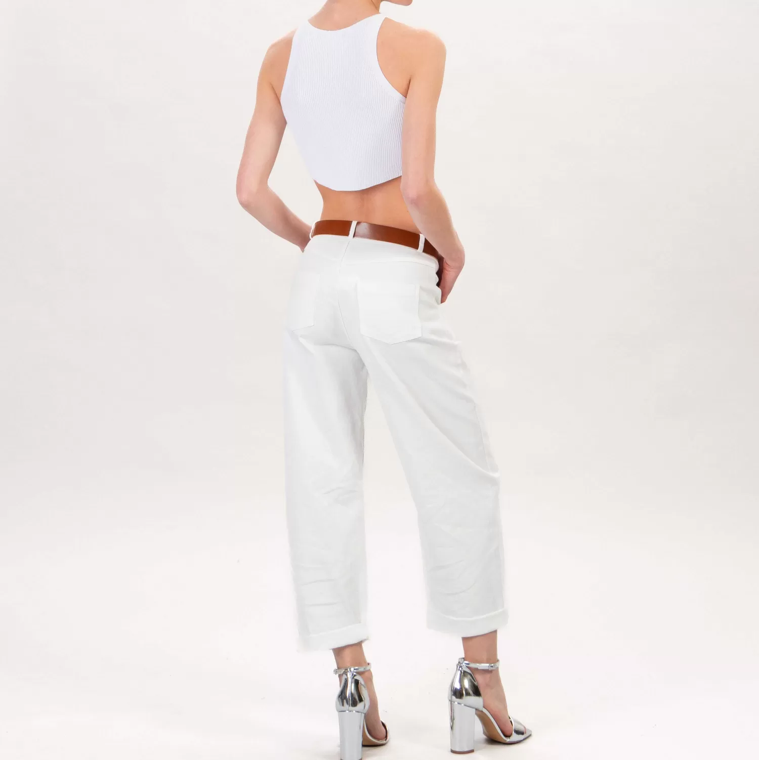 Discount White Mood Tensione In-Pantalone Boyfriend Drill Elasticizzato - Latte