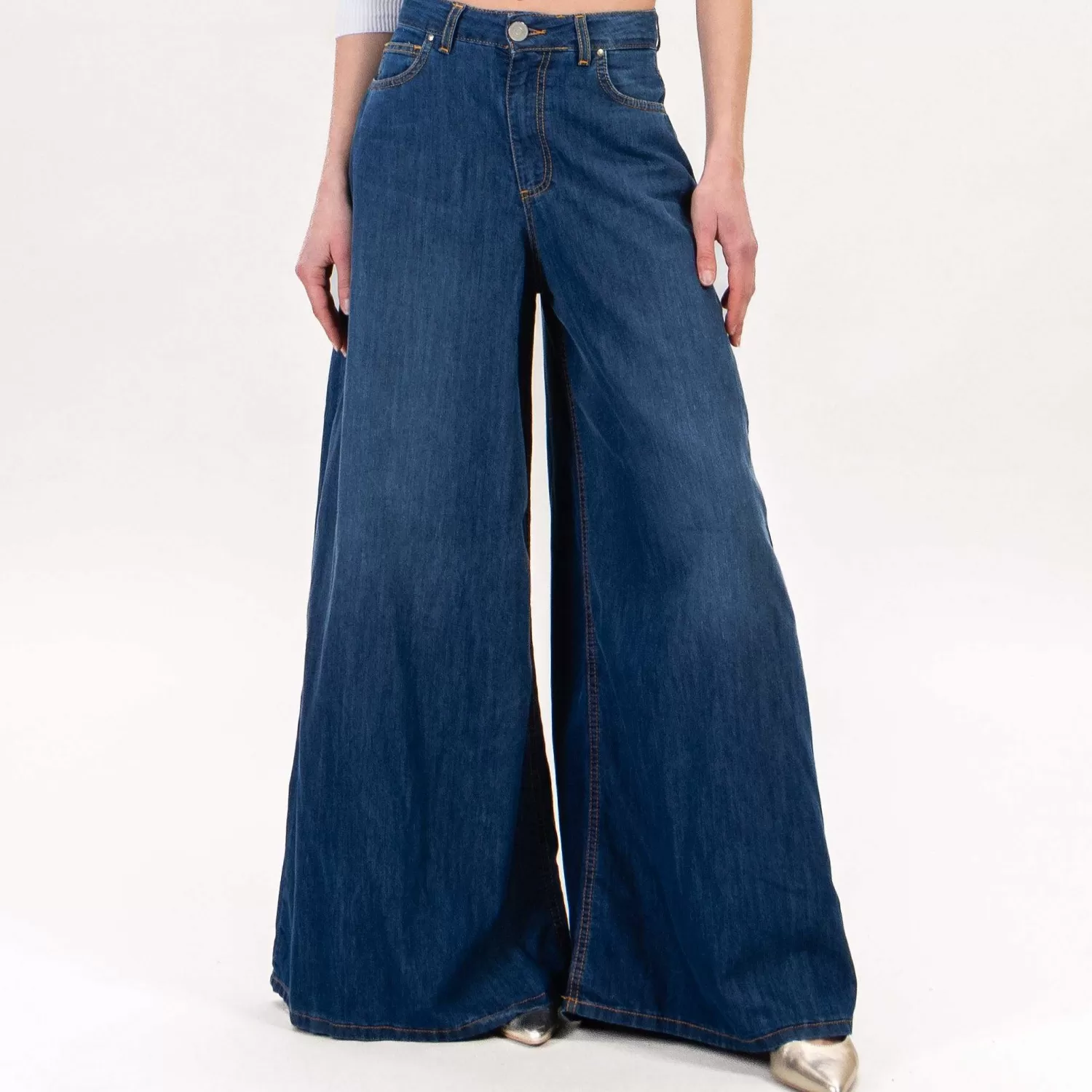 Best White Mood Tensione In-Pantalone Chambray Extra Wide Leg - Denim