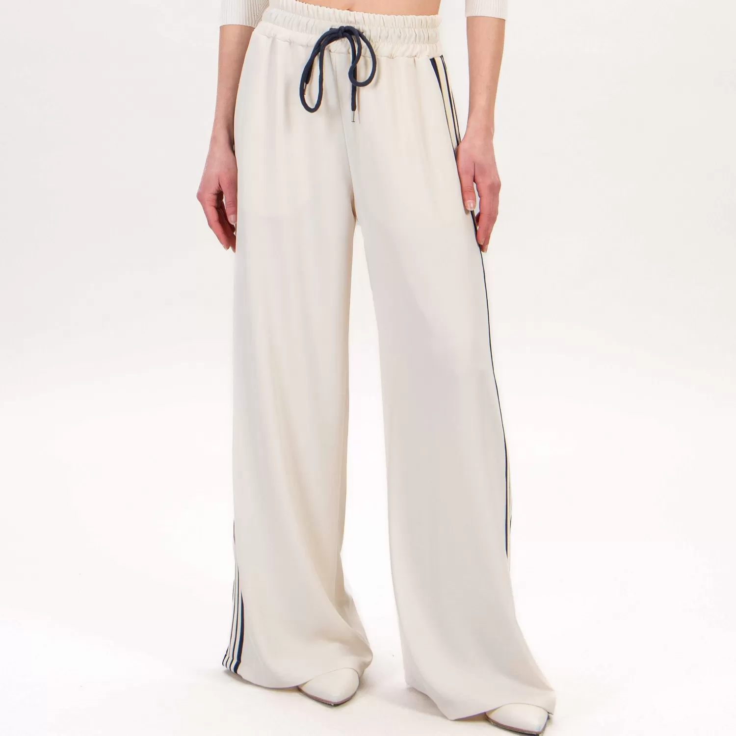 Store White Mood Tensione In-Pantalone Con Coulisse Banda Laterale - Burro/Blu