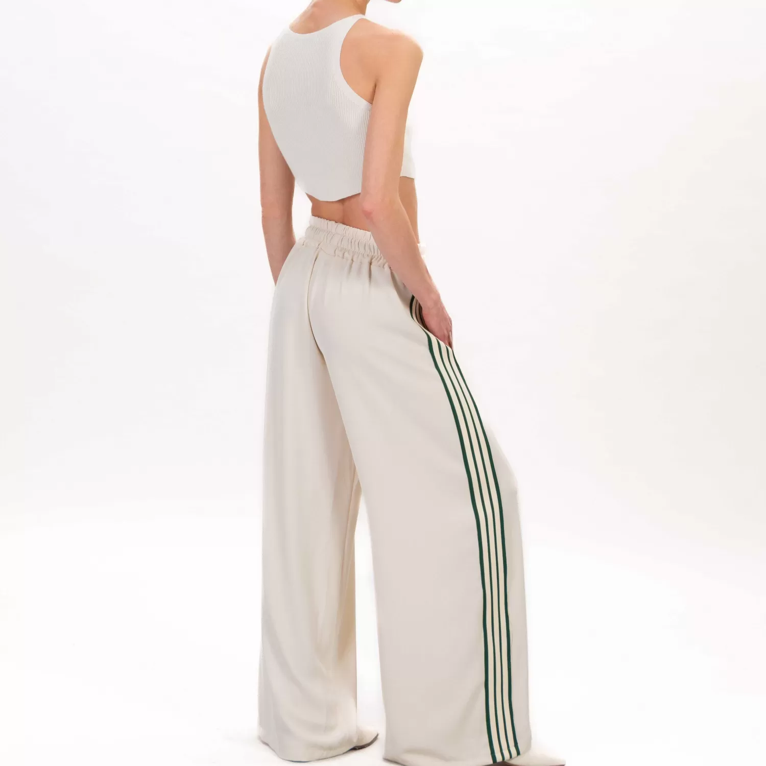 Cheap White Mood Tensione In-Pantalone Con Coulisse Banda Laterale - Burro/Verde