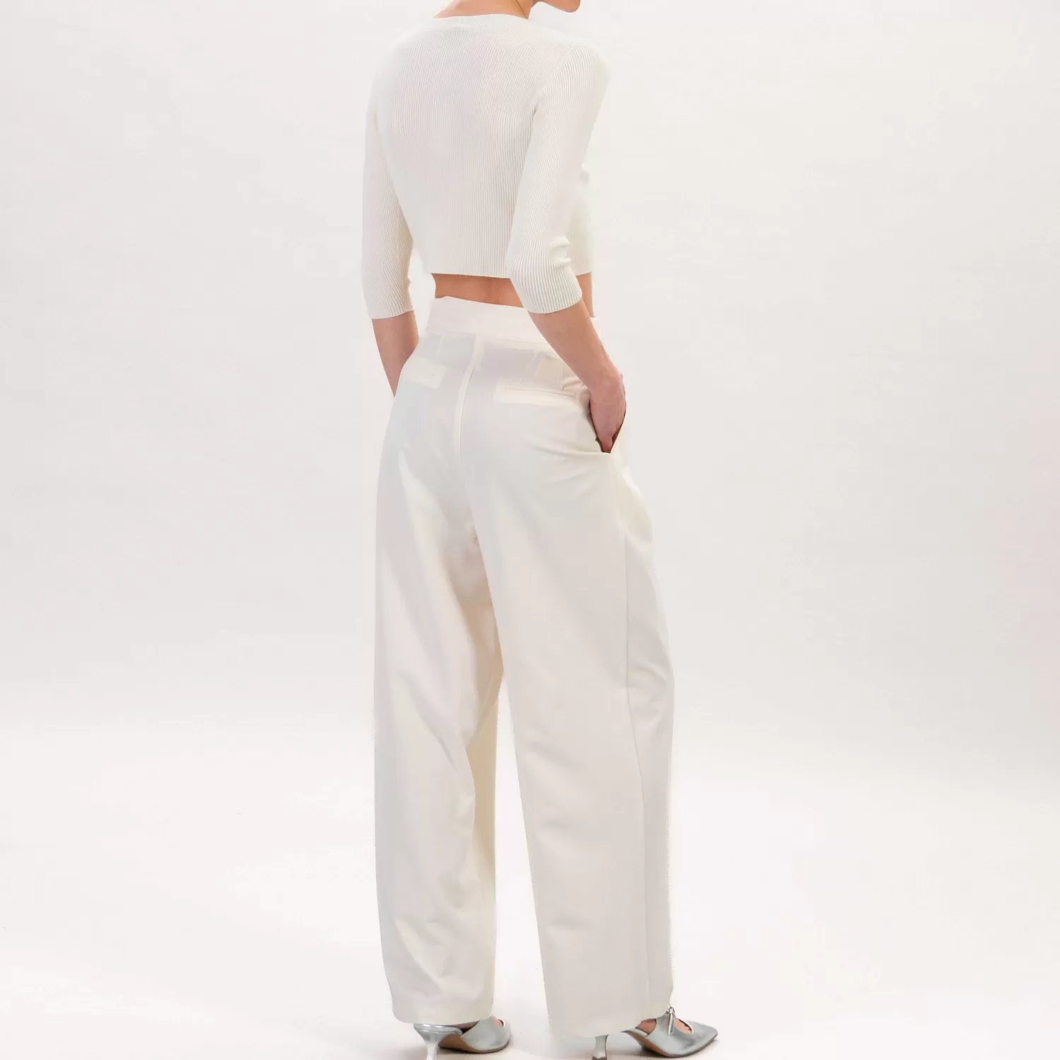 New White Mood Tensione In-Pantalone Con Pinces - Burro