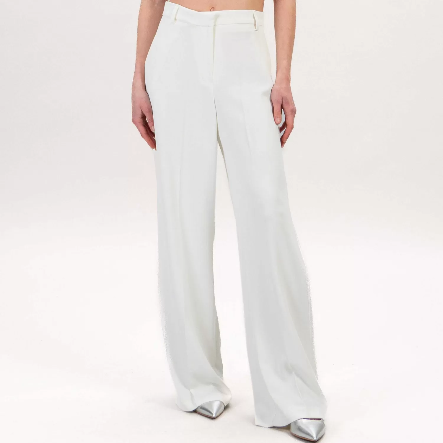 Flash Sale White Mood Tensione In-Pantalone Crepe Tessuto Fluido - Latte