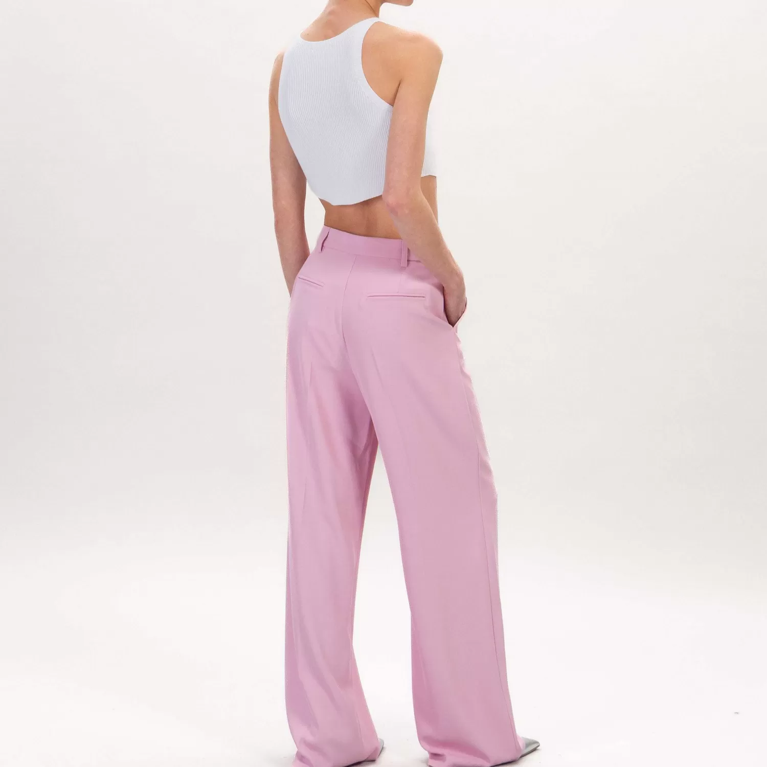 Best White Mood Tensione In-Pantalone Crepe Tessuto Fluido - Rosa