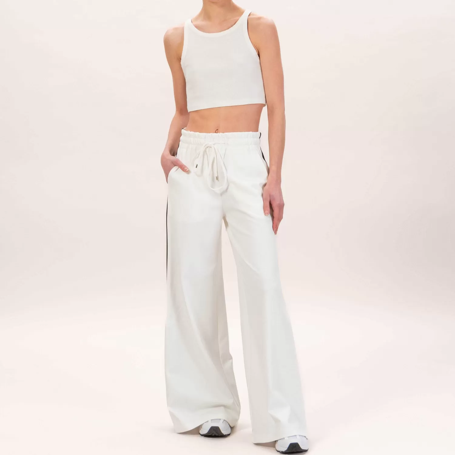 Outlet White Mood Tensione In-Pantalone Elastico Banda Laterale - Latte/Nero