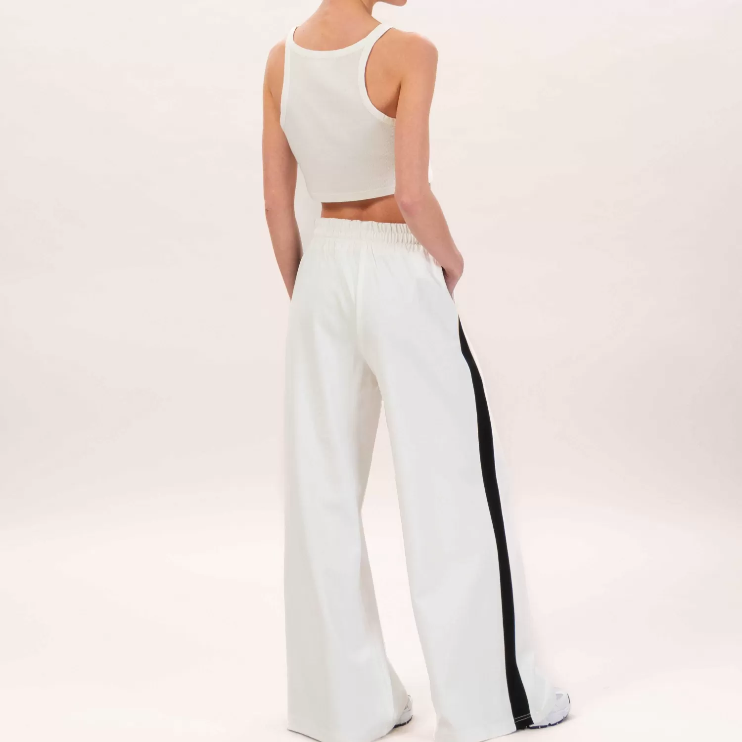 Outlet White Mood Tensione In-Pantalone Elastico Banda Laterale - Latte/Nero