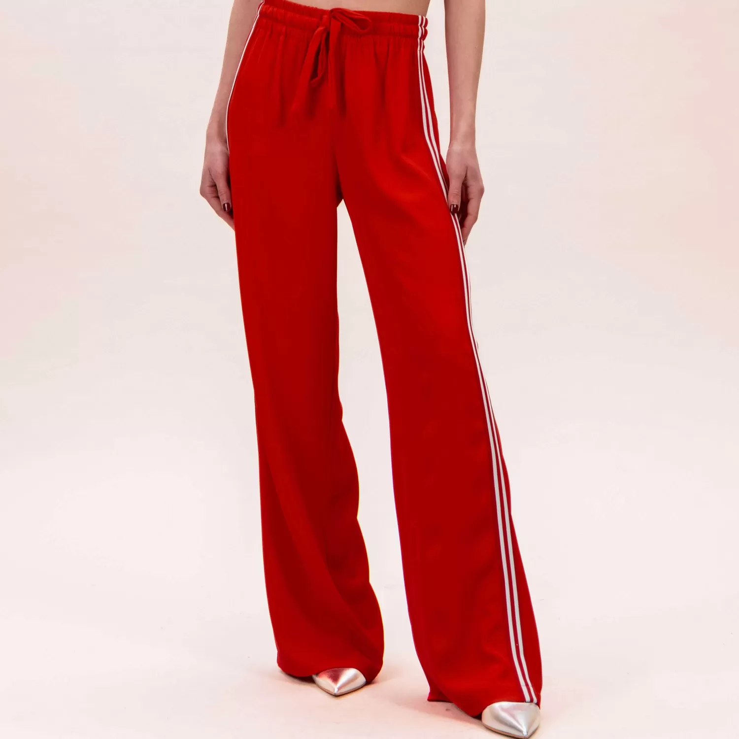 Store White Mood Tensione In-Pantalone Elastico Banda Laterale - Rosso/Latte