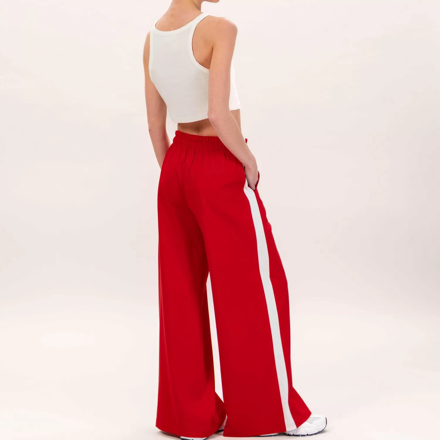 New White Mood Tensione In-Pantalone Elastico Banda Laterale - Rosso/Latte