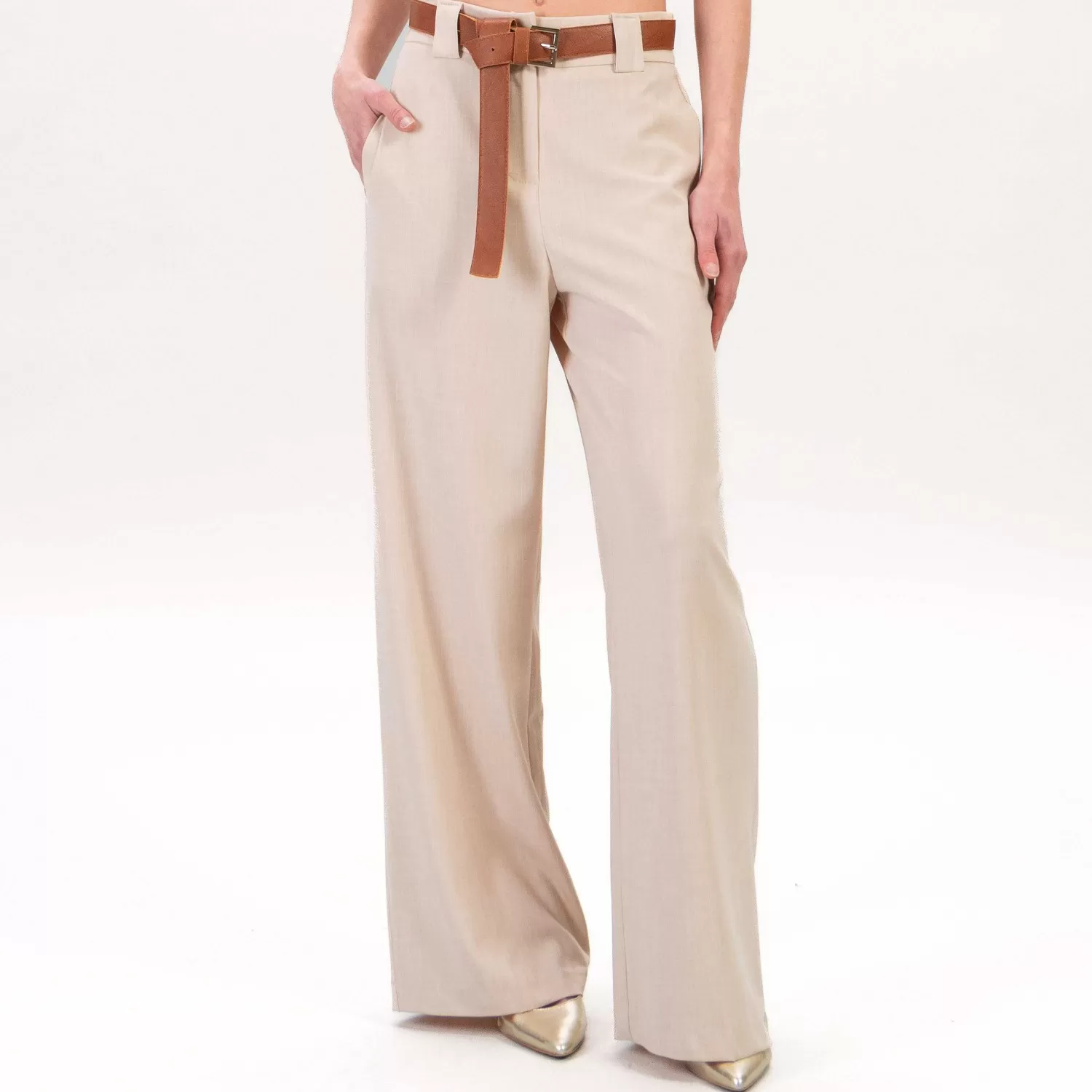 Store White Mood Tensione In-Pantalone Elastico Dietro Con Cintura - Sand