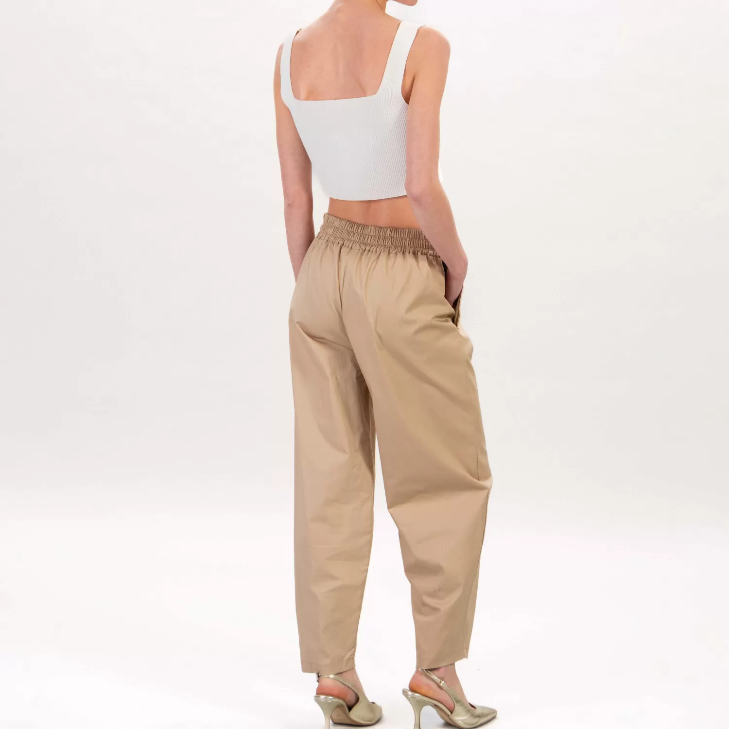 Discount White Mood Tensione In-Pantalone Elastico Dietro Con Coulisse - Beige/Oro