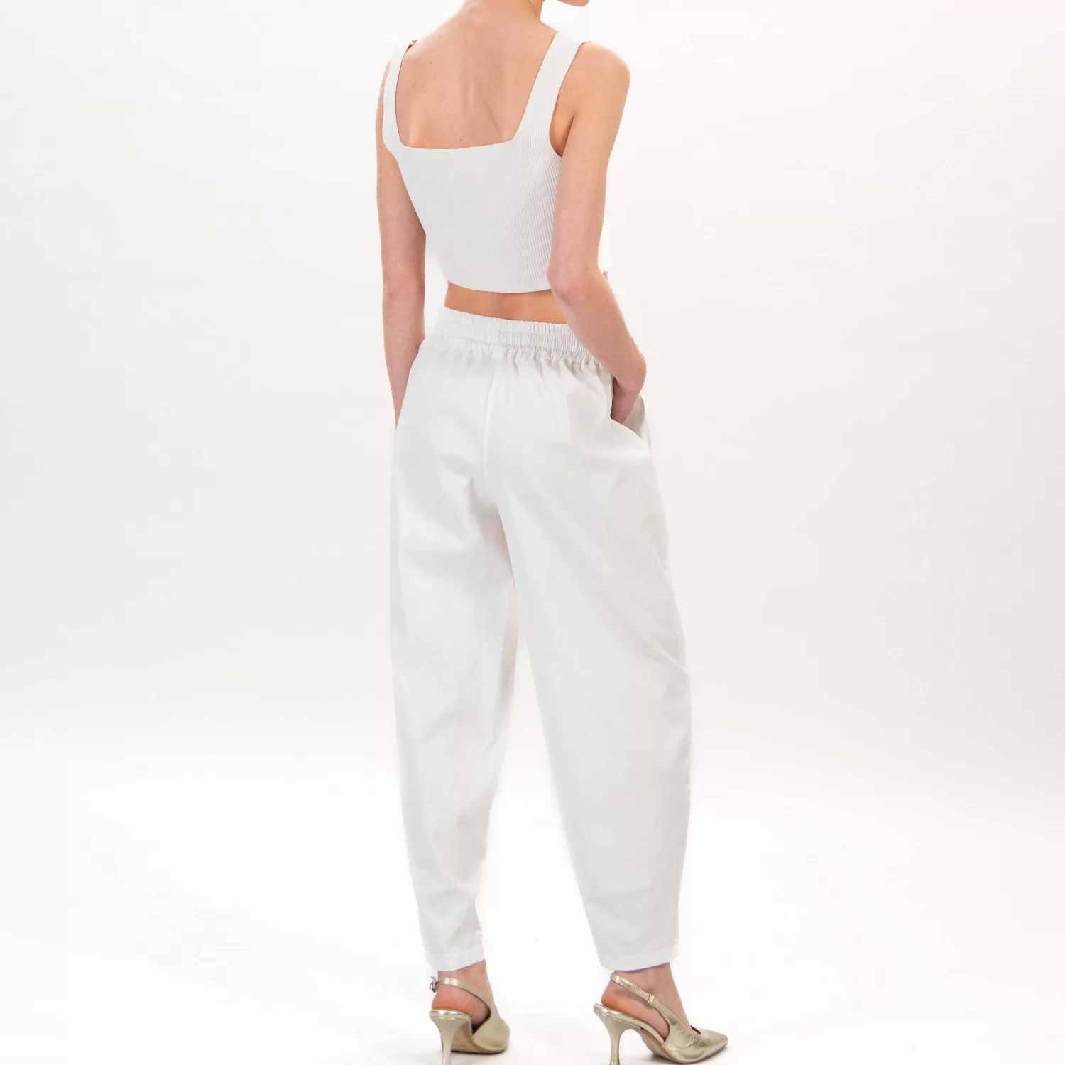 Best Sale White Mood Tensione In-Pantalone Elastico Dietro Con Coulisse - Latte/Oro