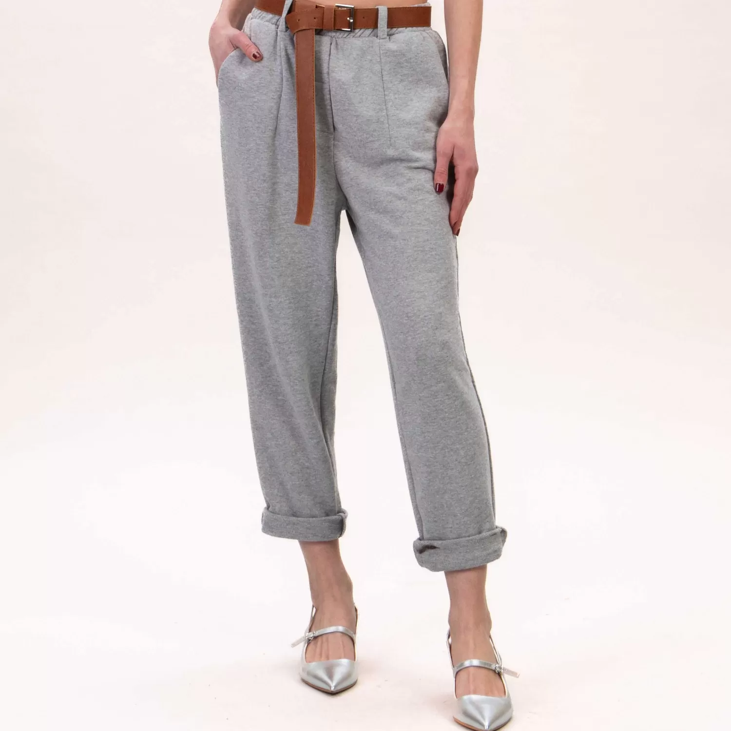 Clearance White Mood Tensione In-Pantalone Felpa Con Cintura - Grigio