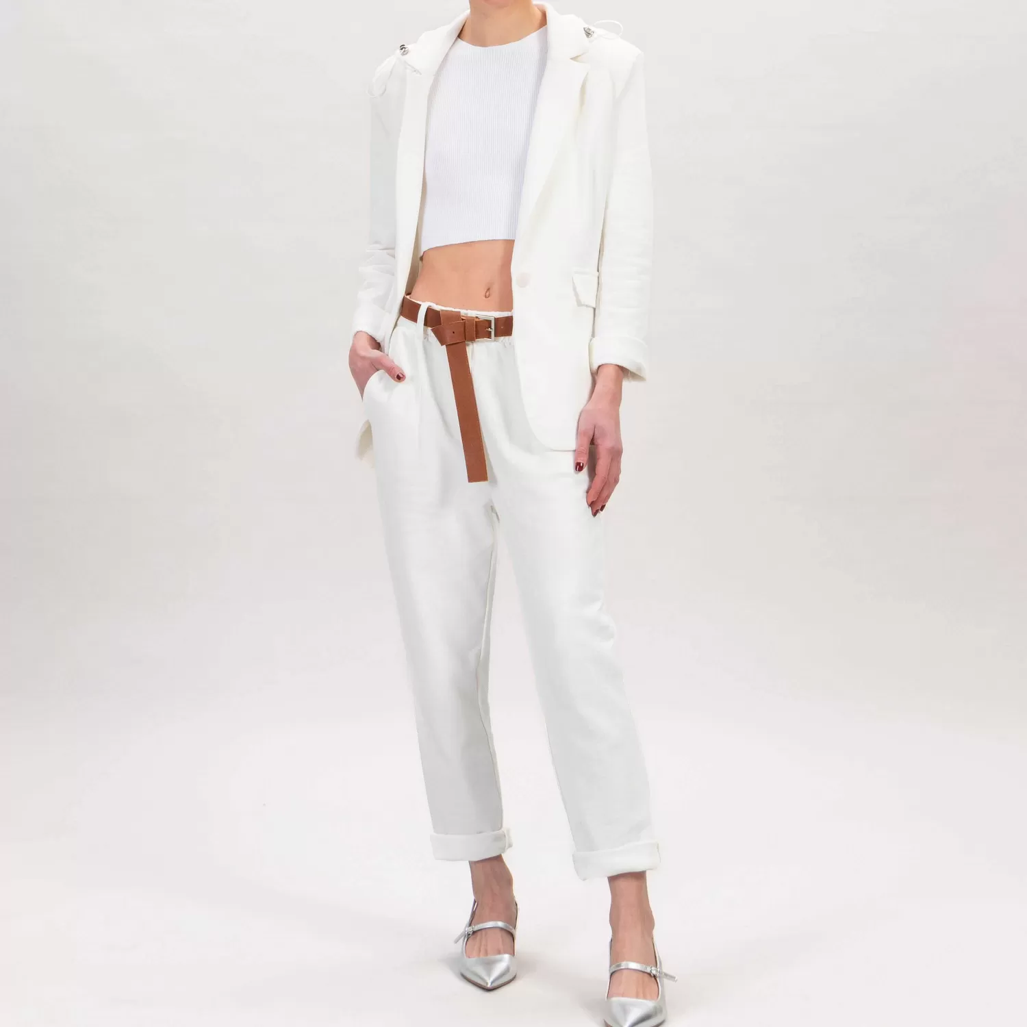 Cheap White Mood Tensione In-Pantalone Felpa Con Cintura - Latte