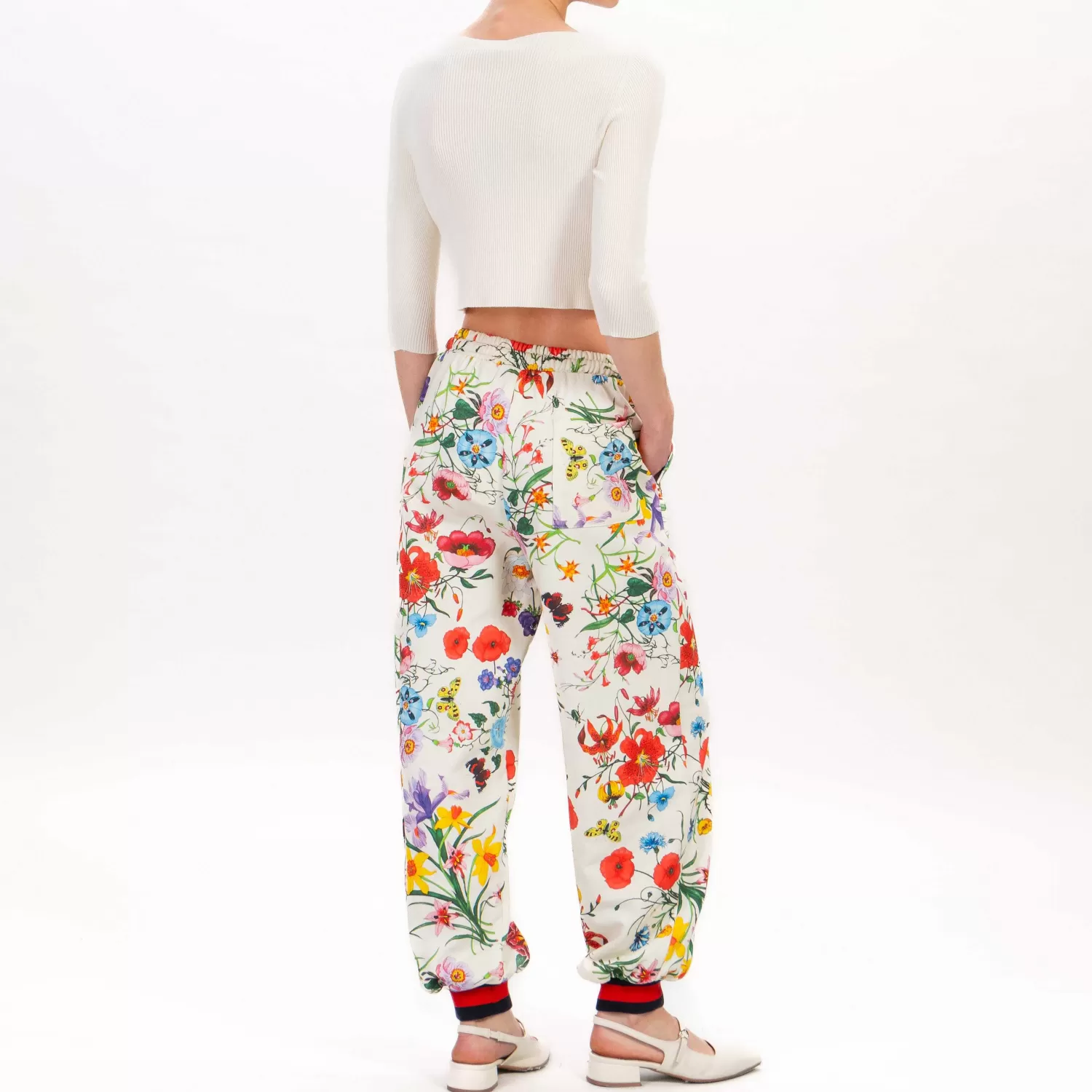 Fashion White Mood Tensione In-Pantalone Felpa Fantasia Floreale - Burro/Blu/Rosso