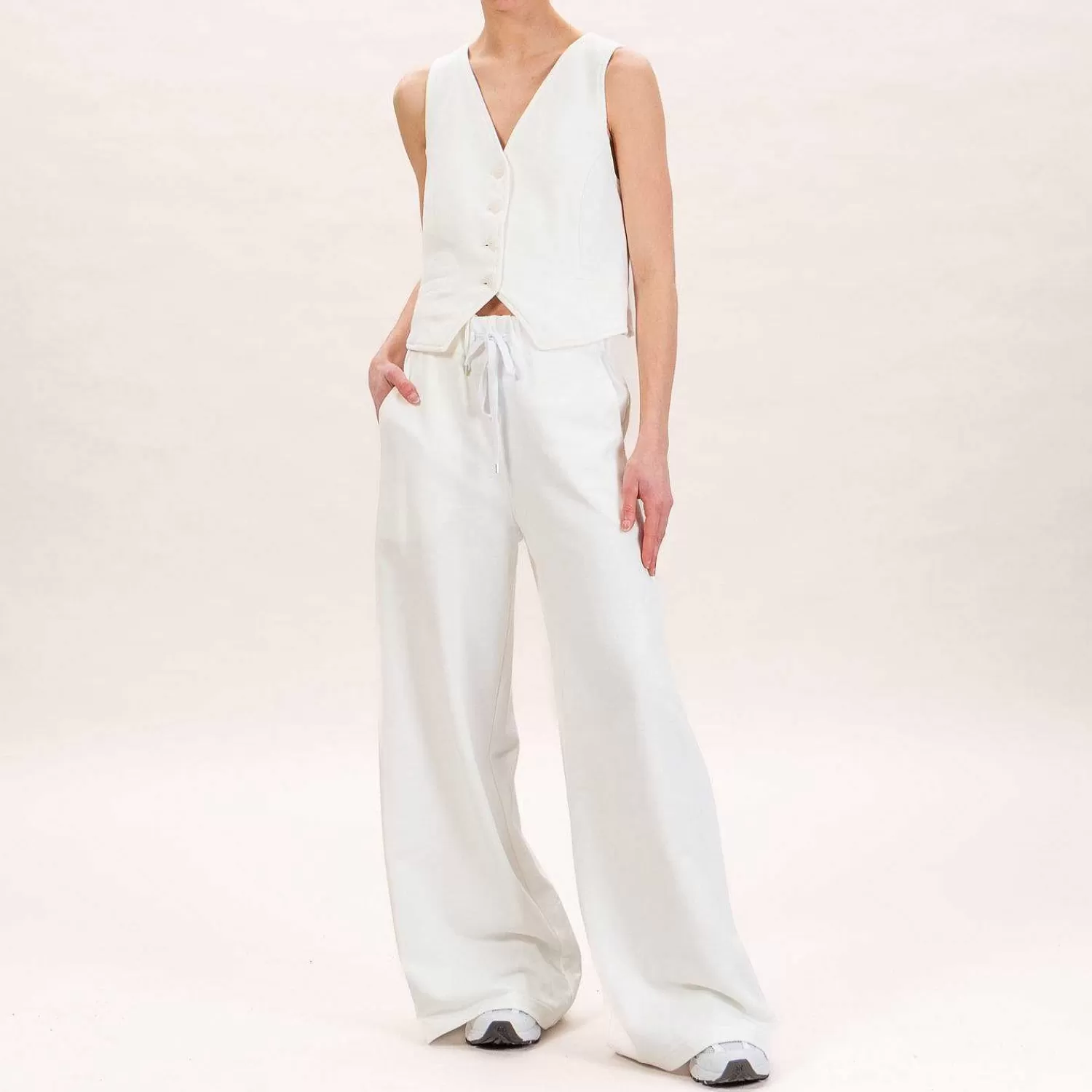 Shop White Mood Tensione In-Pantalone Felpa Palazzo Con Coulisse - Latte