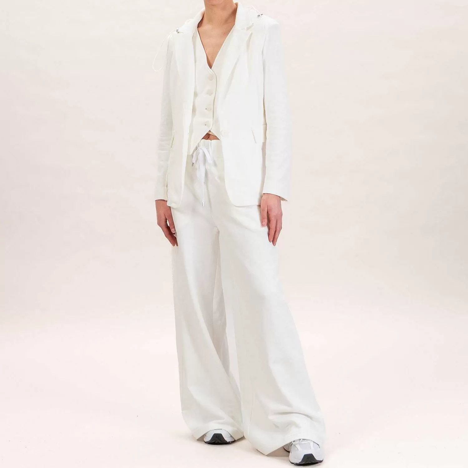 Hot White Mood Tensione In-Pantalone Felpa Palazzo Con Coulisse - Latte