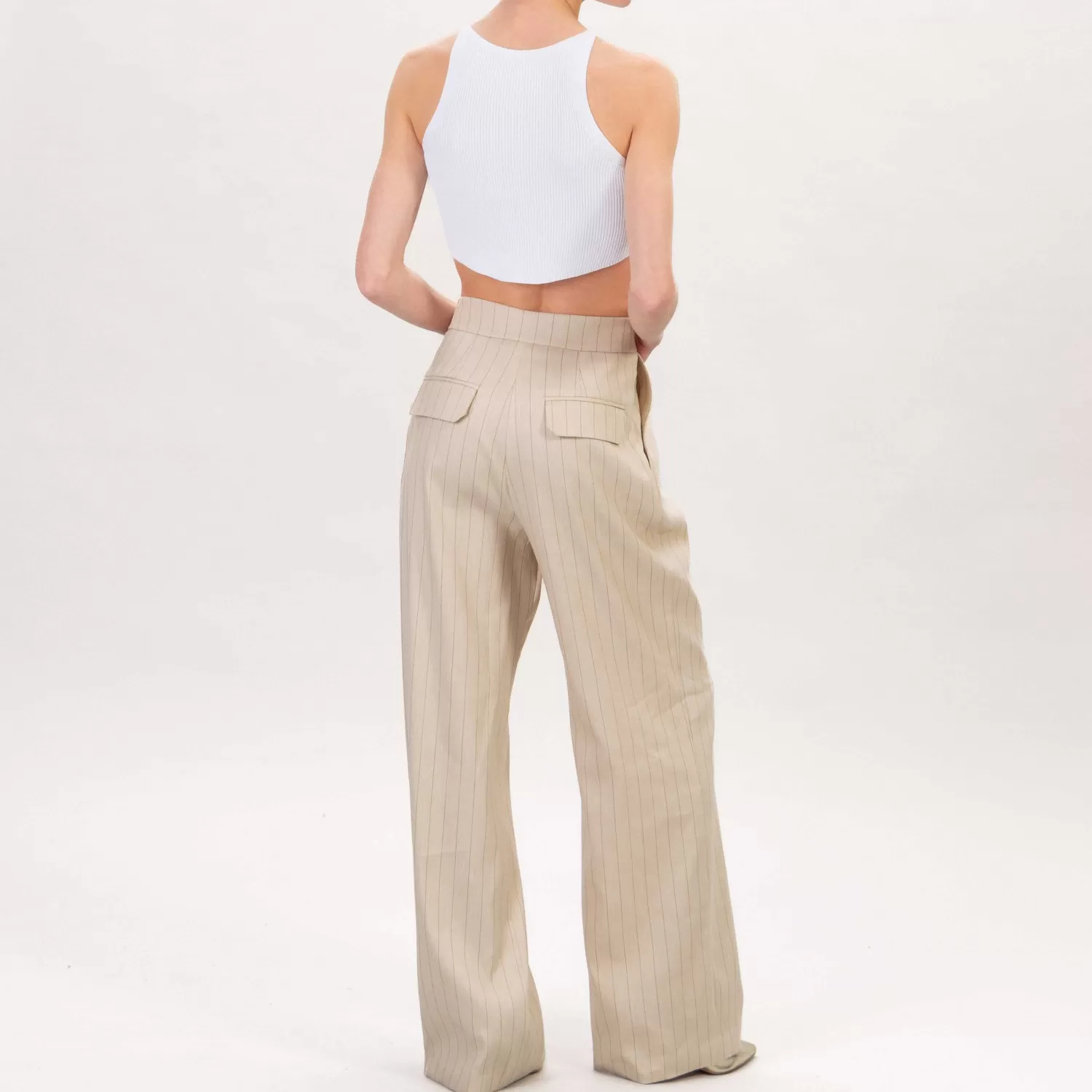 Flash Sale White Mood Tensione In-Pantalone Gessato Con Pinces - Sand