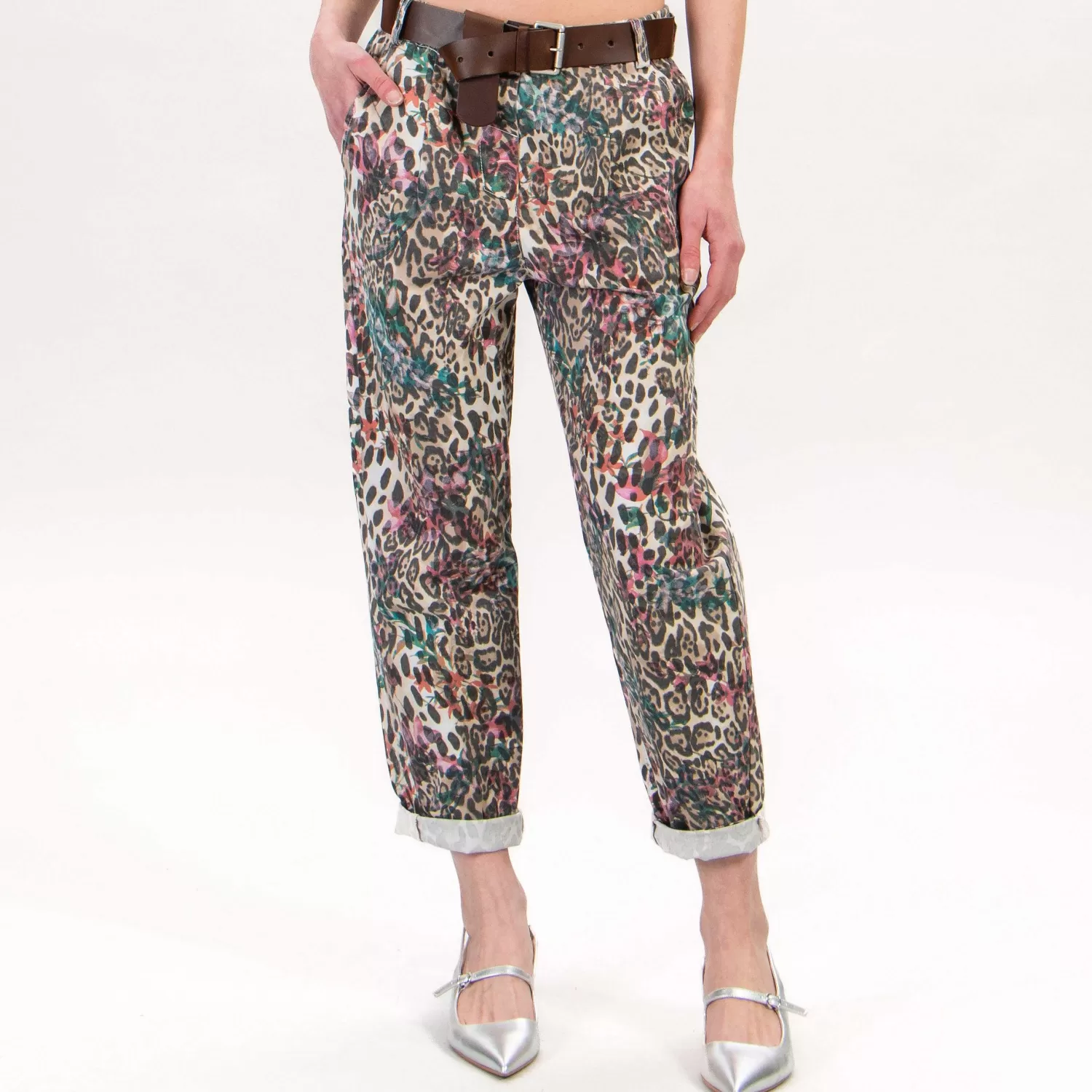 Shop White Mood Tensione In-Pantalone Maculato Elastico In Vita - Fiori Sand/Rose/Otta