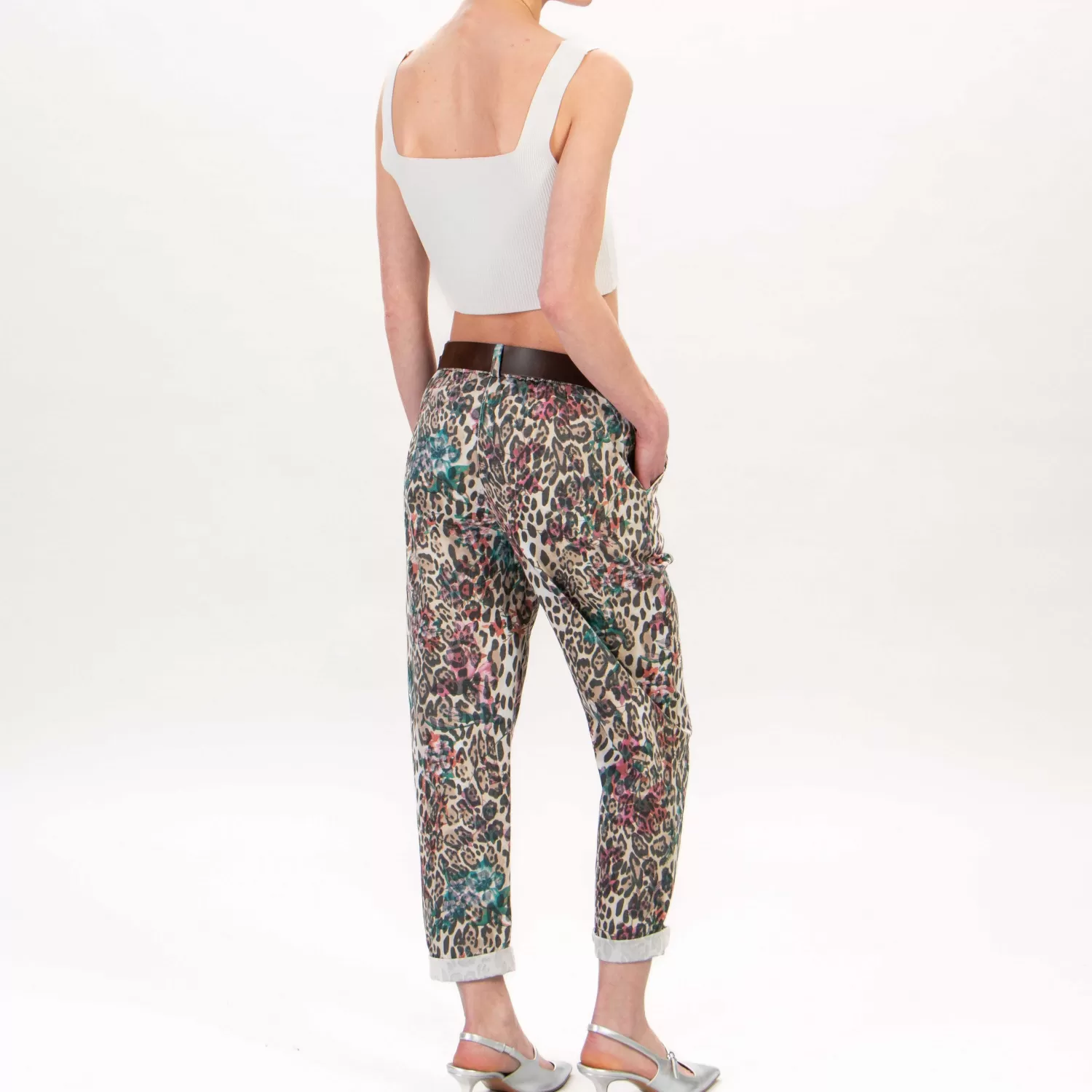 Shop White Mood Tensione In-Pantalone Maculato Elastico In Vita - Fiori Sand/Rose/Otta