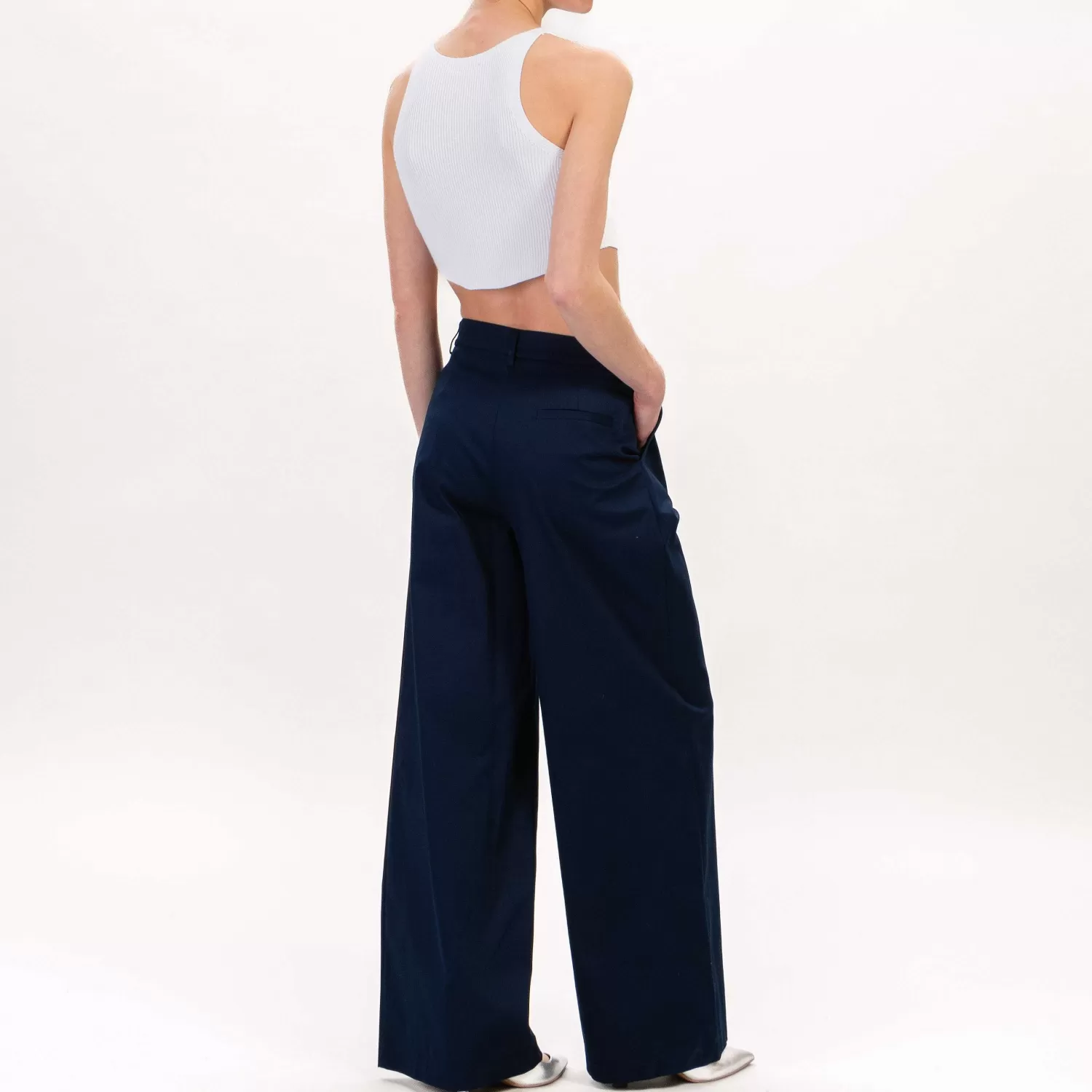 Store White Mood Tensione In-Pantalone Palazzo Cotone Con Pinces - Blu