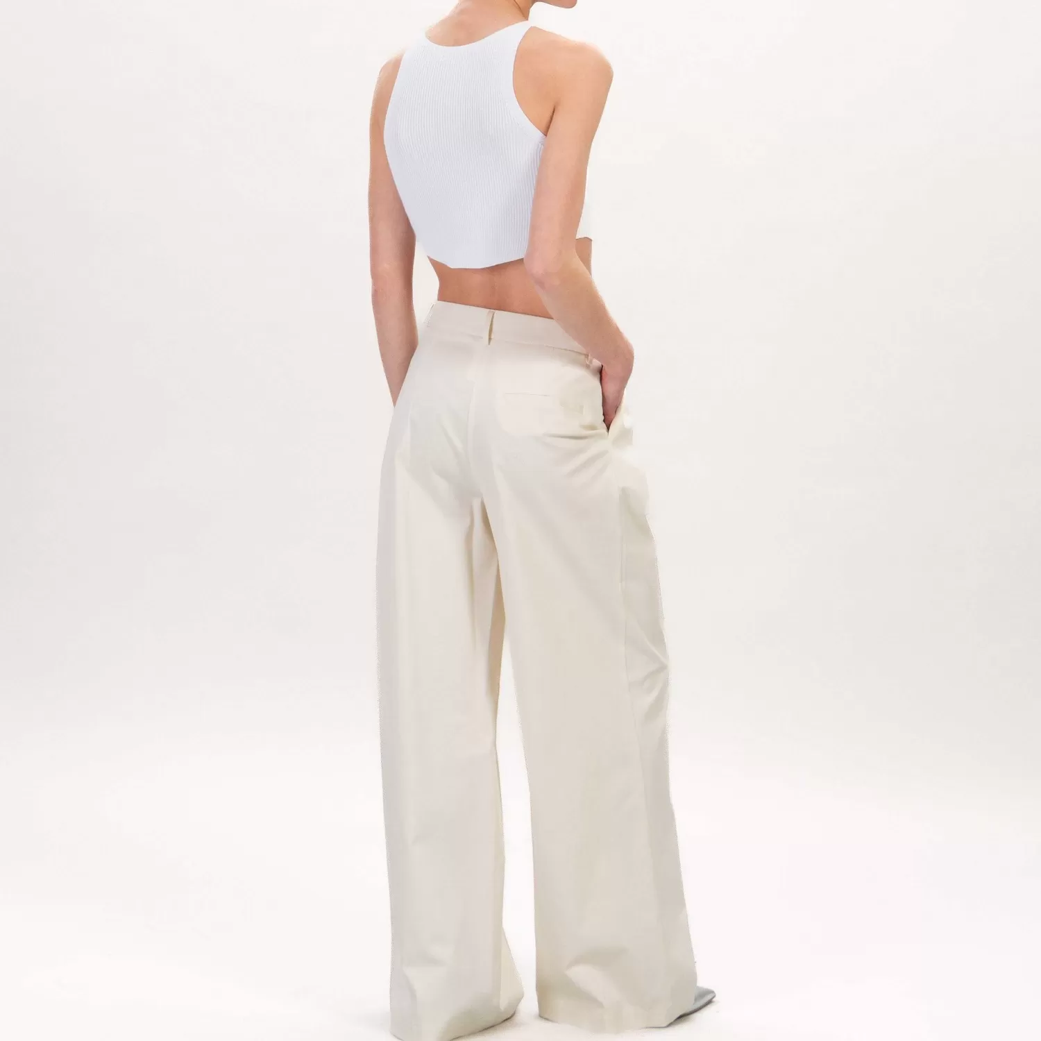 Fashion White Mood Tensione In-Pantalone Palazzo Cotone Con Pinces - Burro