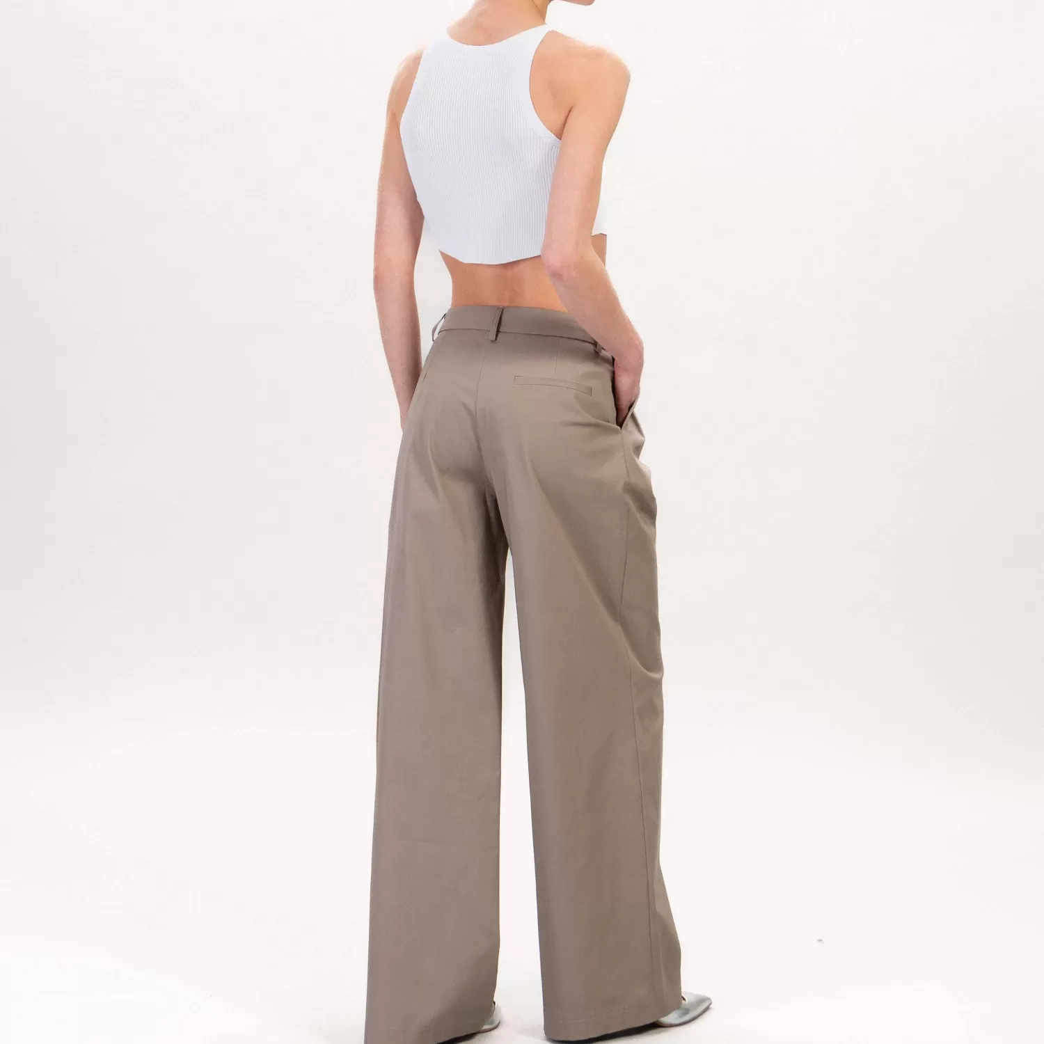 Sale White Mood Tensione In-Pantalone Palazzo Cotone Con Pinces - Taupe