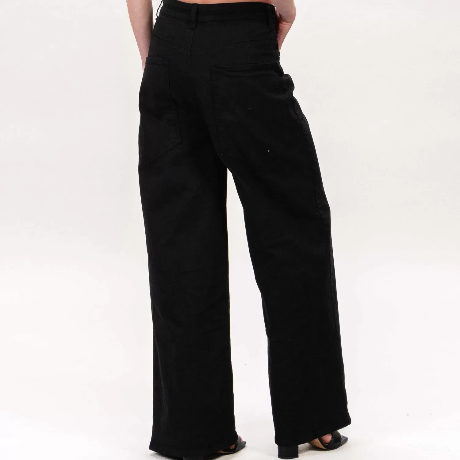 Fashion White Mood Tensione In-Pantalone Palazzo Cotone Elasticizzato - Nero