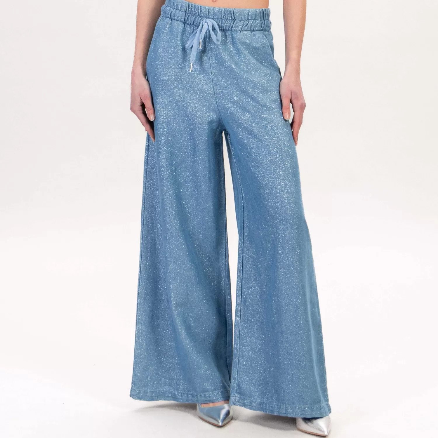 Shop White Mood Tensione In-Pantalone Palazzo Lurex Con Elastico - Jeans