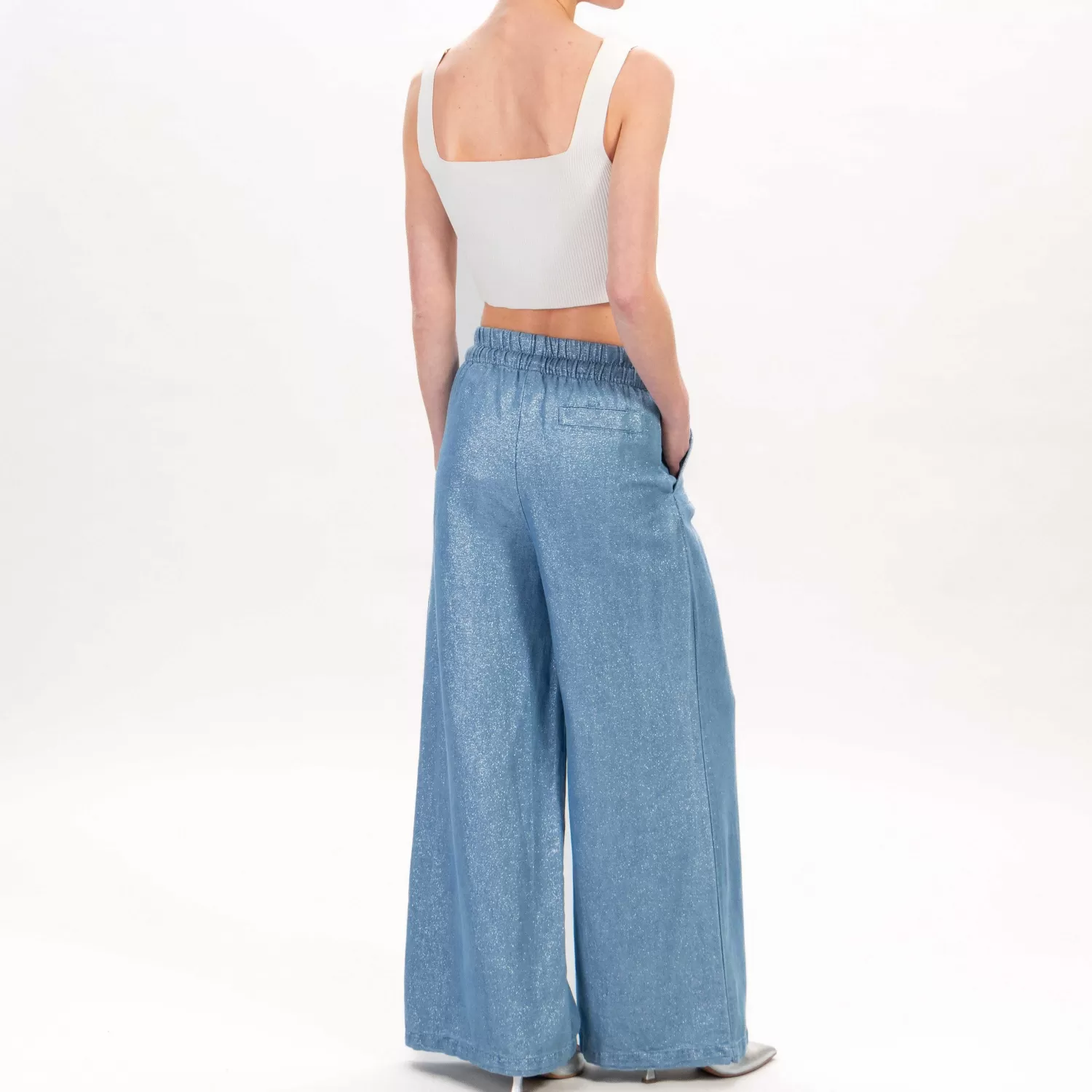 Shop White Mood Tensione In-Pantalone Palazzo Lurex Con Elastico - Jeans