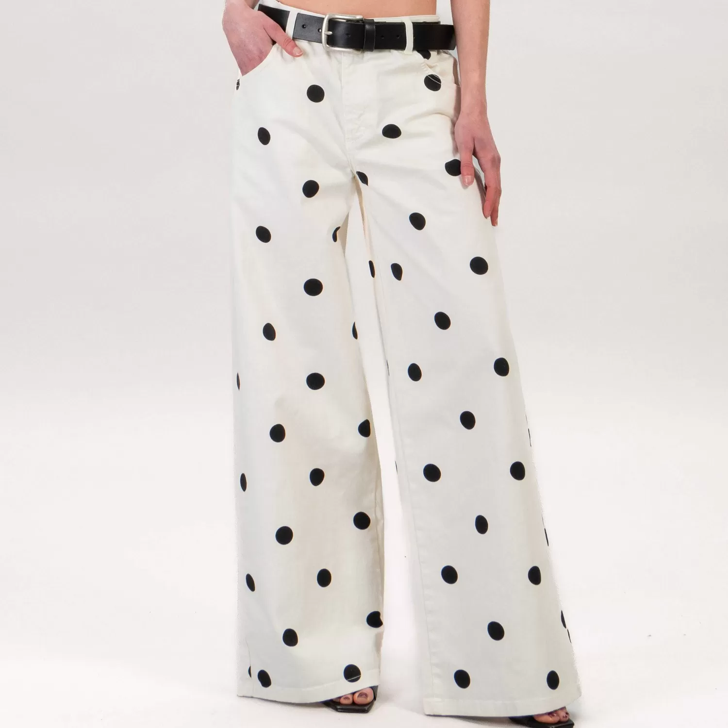 Fashion White Mood Tensione In-Pantalone Palazzo Pois - Latte/Nero