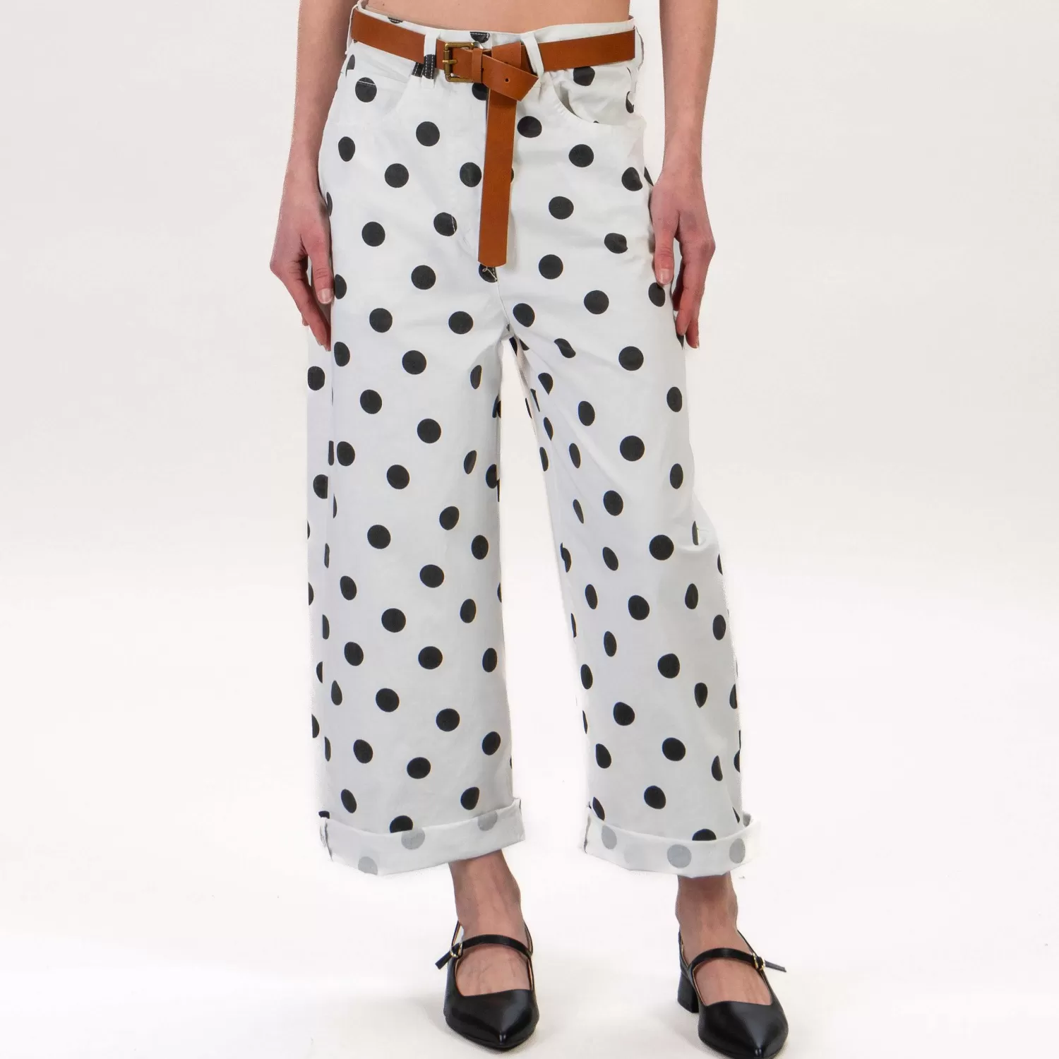 Hot White Mood Tensione In-Pantalone Pois Con Cintura In Cotone Elasticizzato - Latte