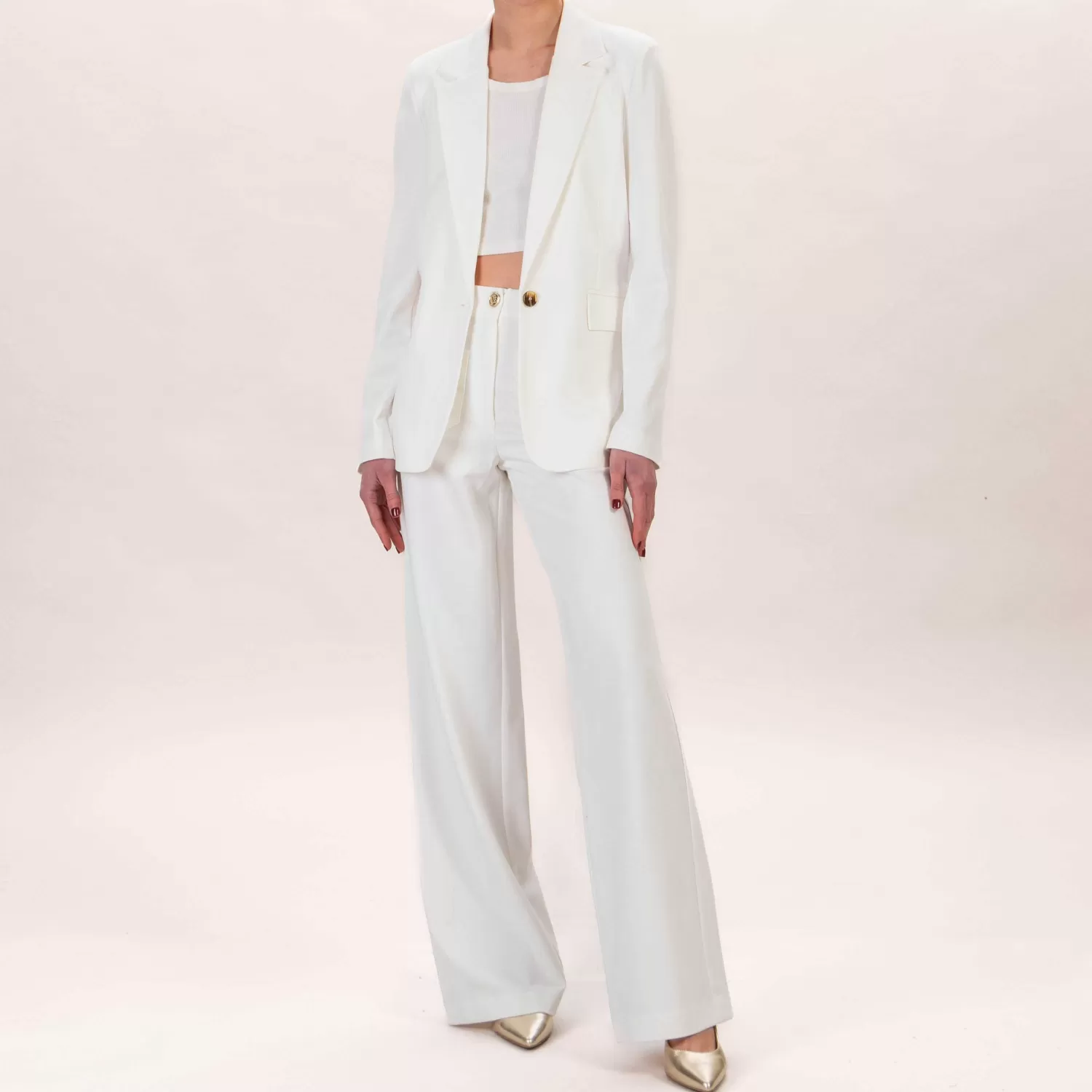 Flash Sale White Mood Tensione In-Pantalone Punto Milano Bottoni Dorati - Latte