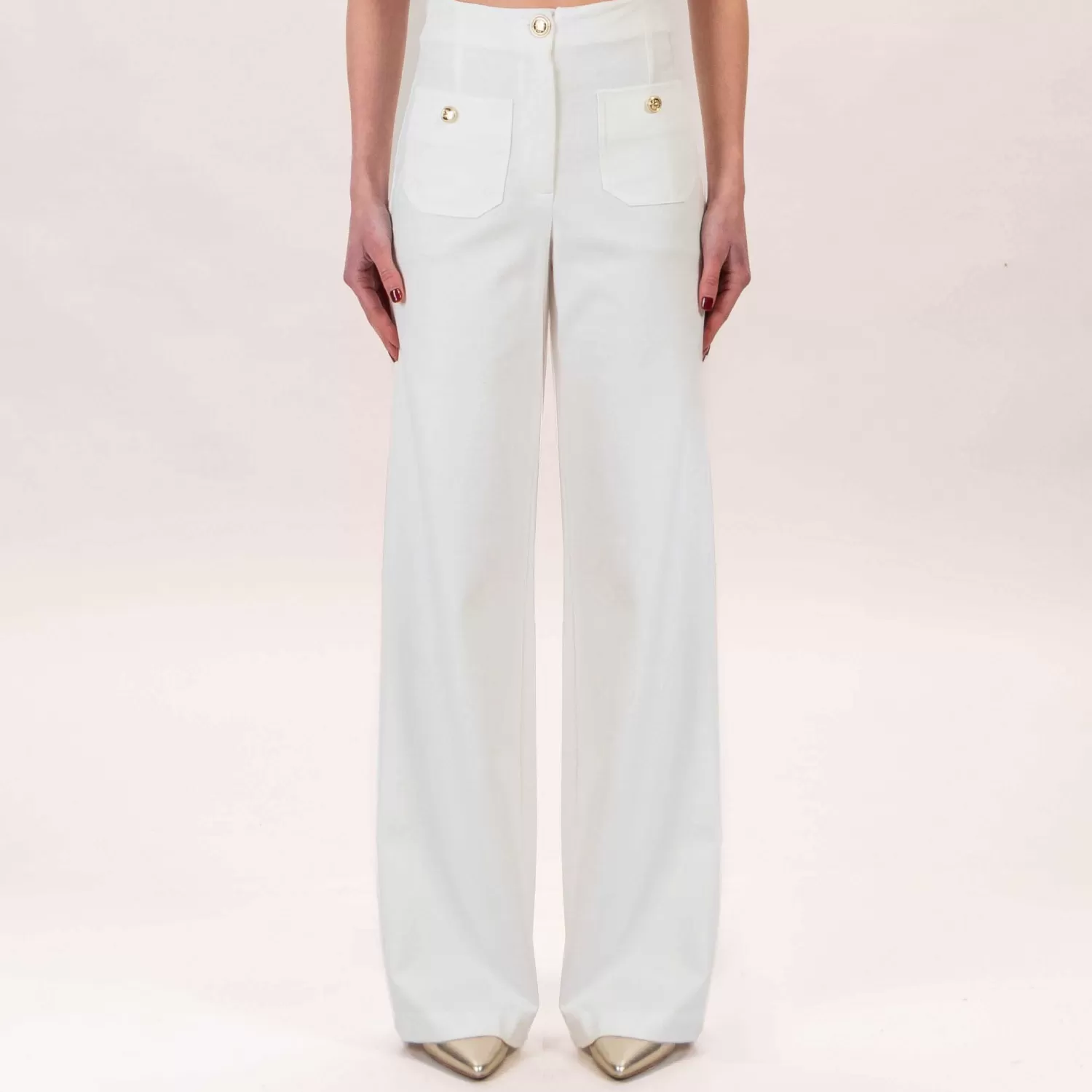 Flash Sale White Mood Tensione In-Pantalone Punto Milano Bottoni Dorati - Latte