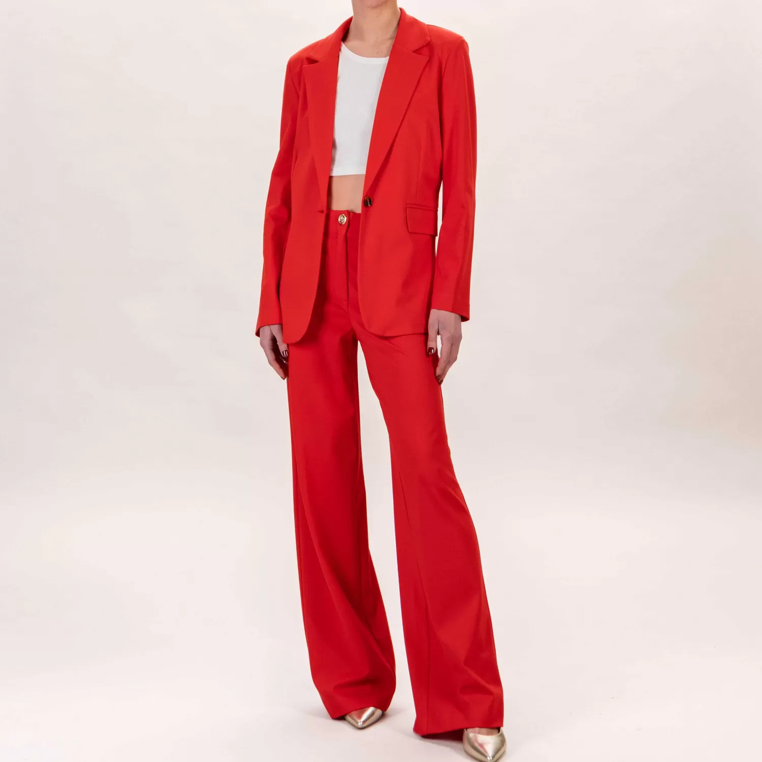 Discount White Mood Tensione In-Pantalone Punto Milano Bottoni Dorati - Rosso