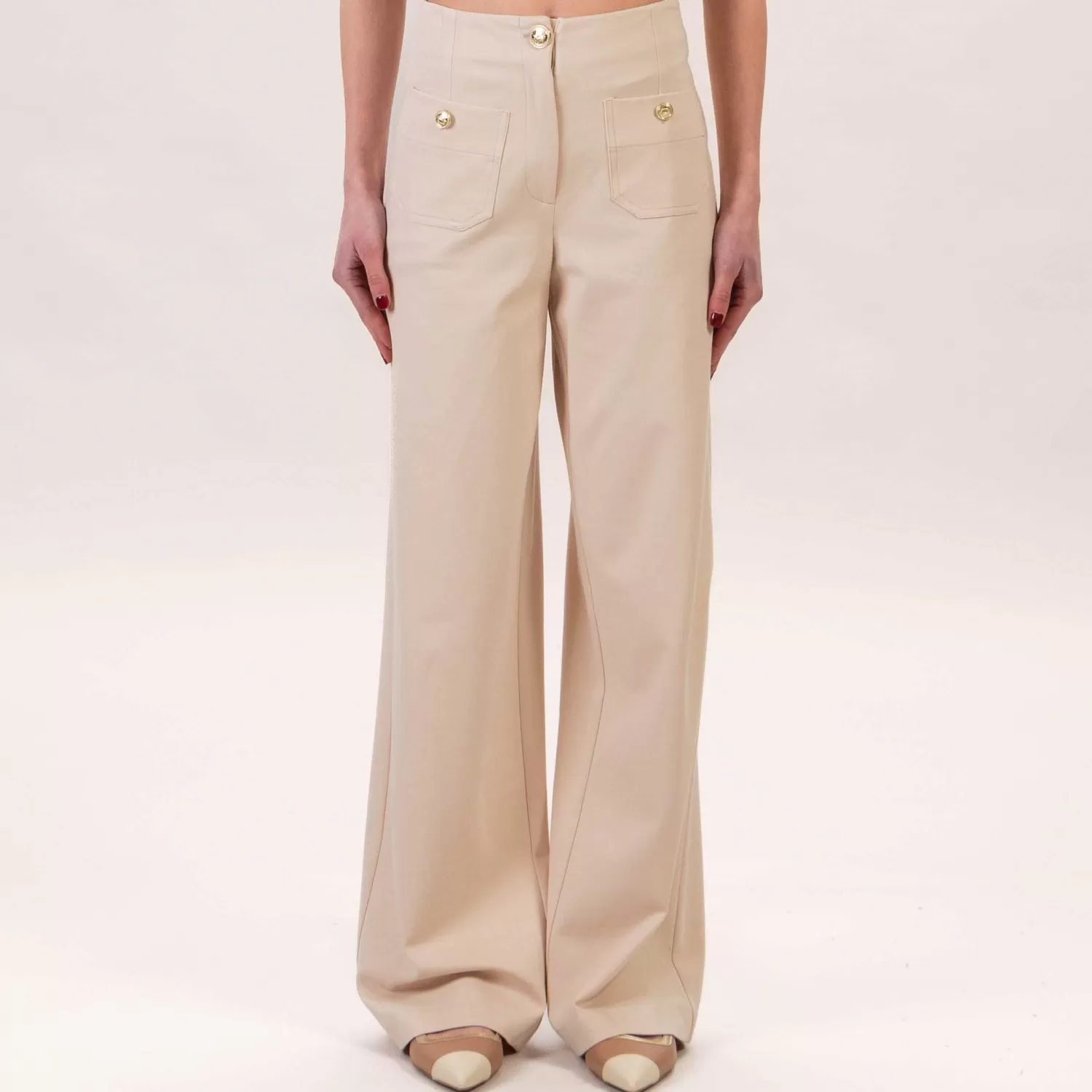 Cheap White Mood Tensione In-Pantalone Punto Milano Bottoni Dorati - Sand