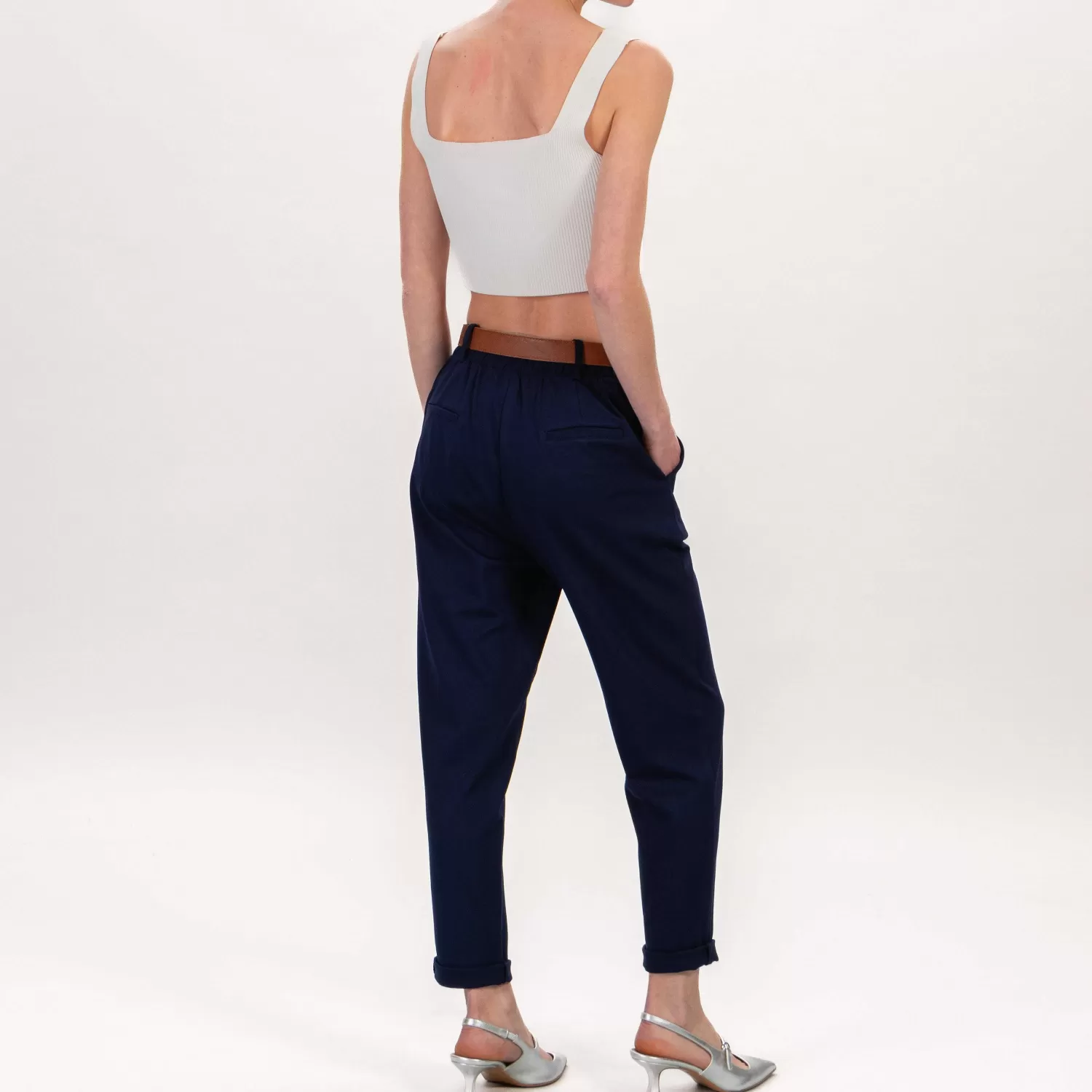 Clearance White Mood Tensione In-Pantalone Punto Milano Con Cintura - Blu