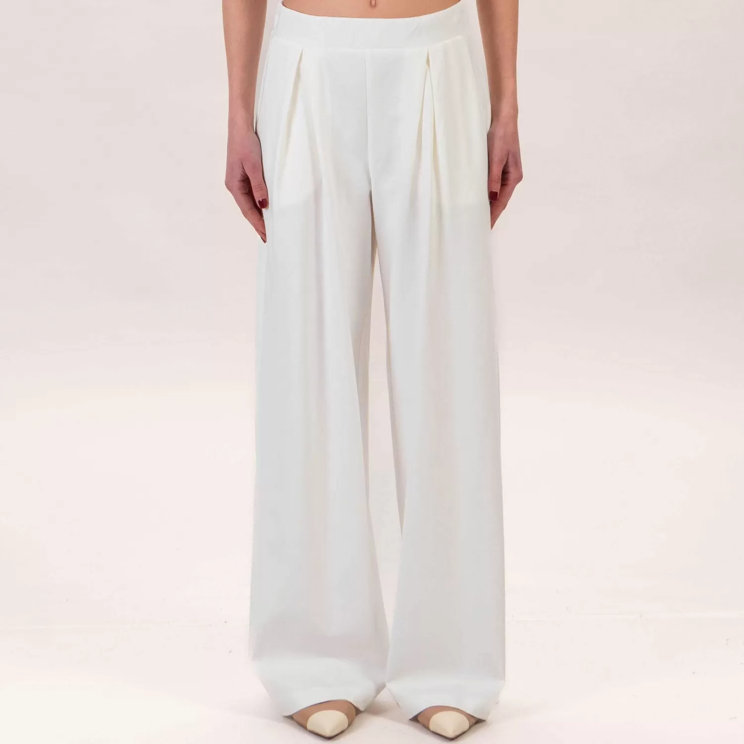 Shop White Mood Tensione In-Pantalone Punto Milano Elastico Dietro - Latte