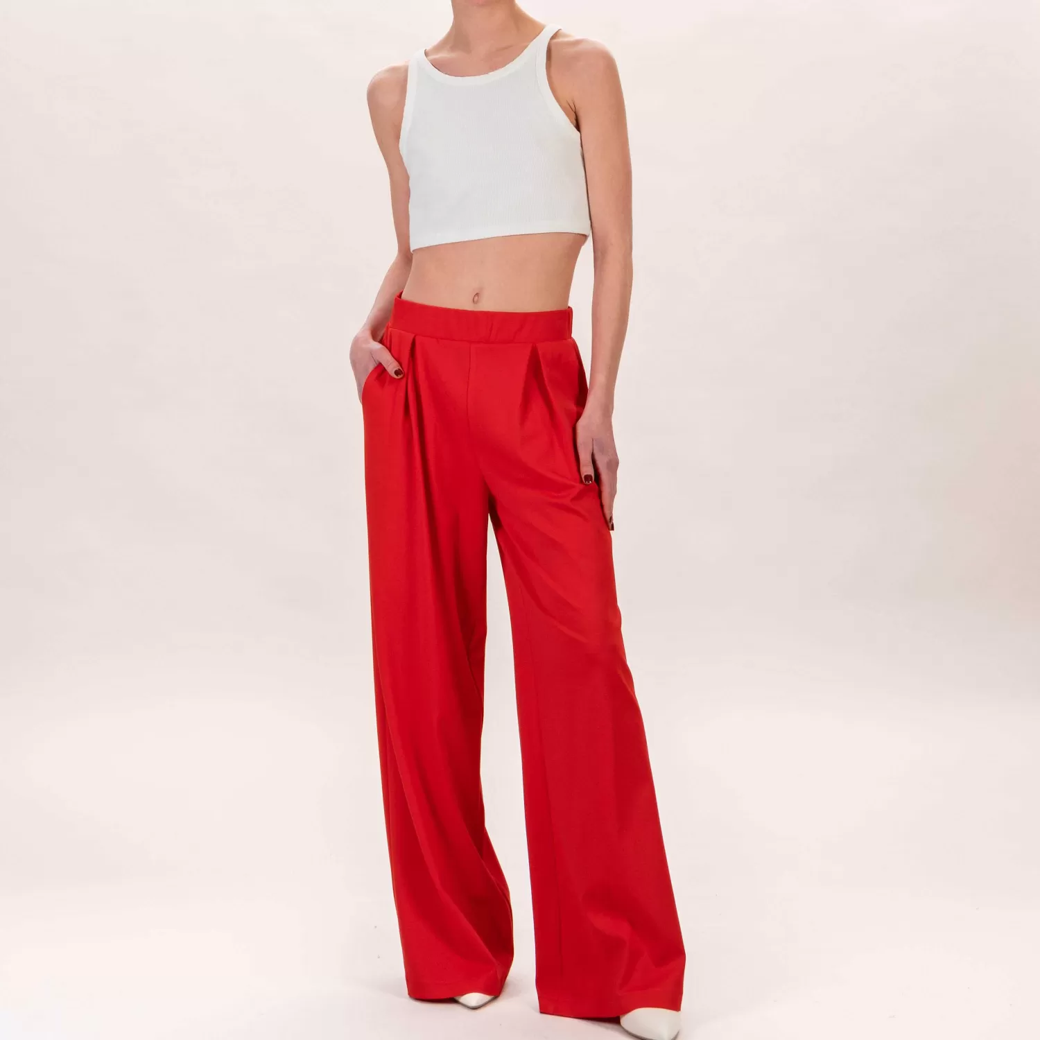 Online White Mood Tensione In-Pantalone Punto Milano Elastico Dietro - Rosso