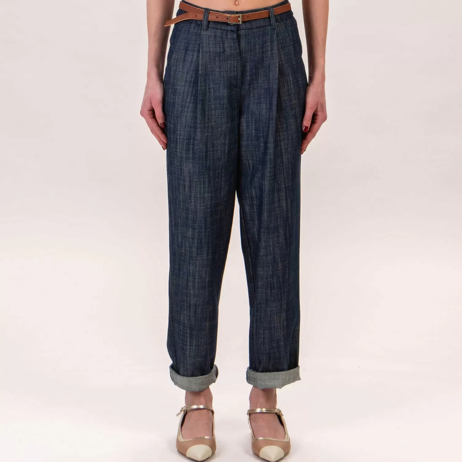 Store White Mood Tensione In-Pantalone Tela Jeans Con Cintura - Denim Scuro