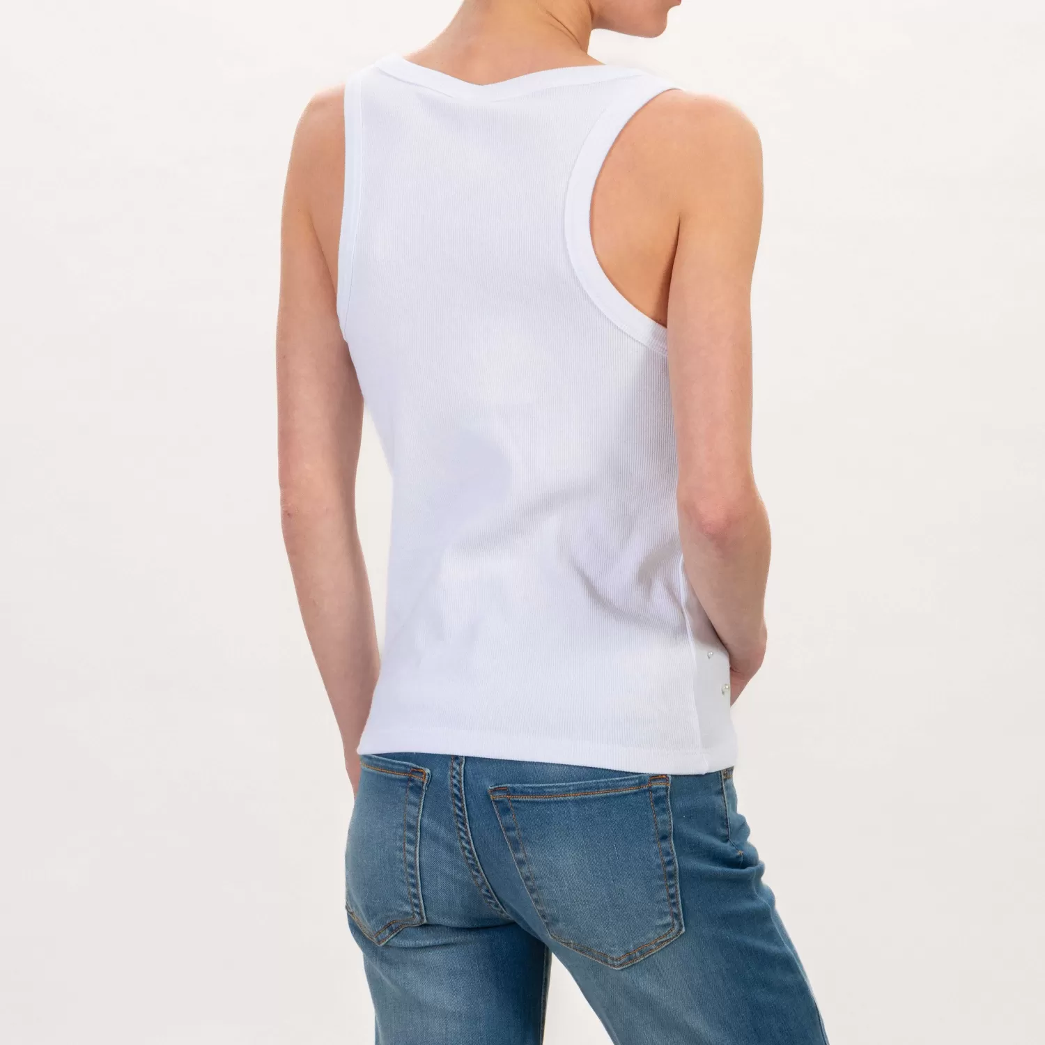 Shop White Mood Tensione In-Top A Costine Con Perle - Bianco