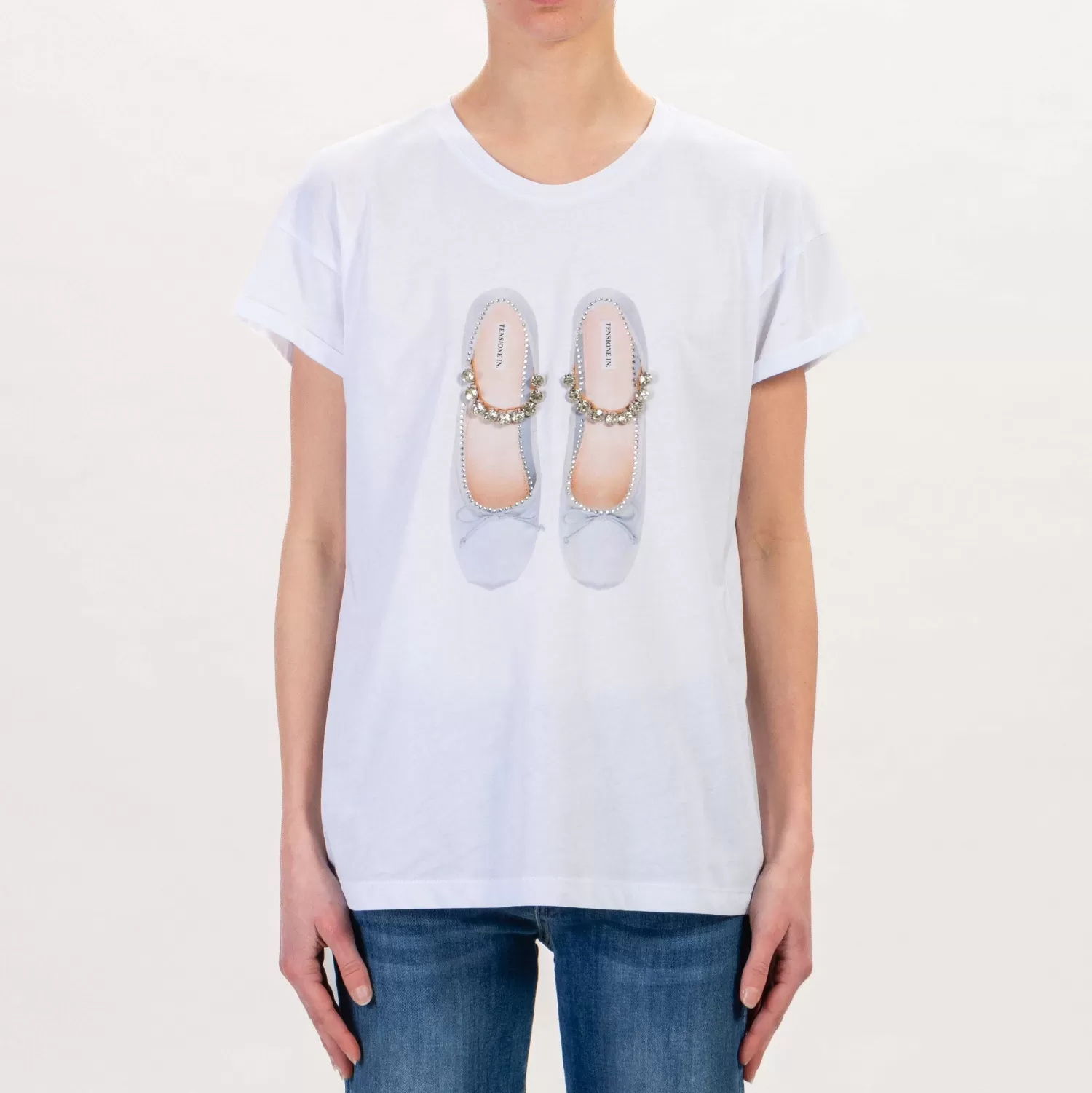 Cheap White Mood Tensione In-T-Shirt Ballerina Con Applicazioni - Bianco/Grigio